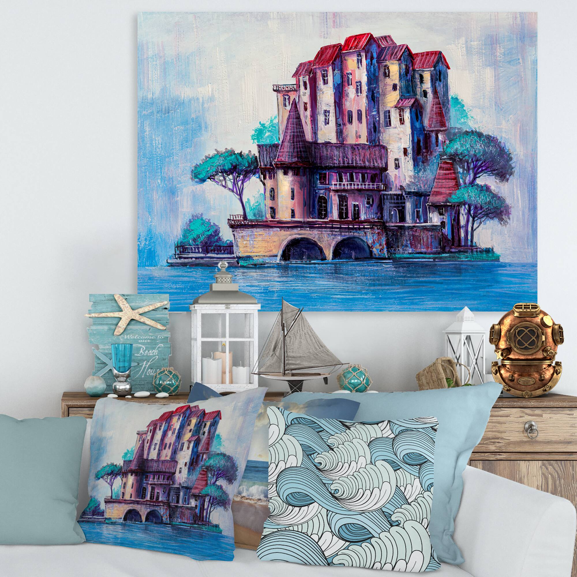 Designart - Skypscrapers By The Bridge In Ancient City - Traditional Canvas Wall Art Print in Blue | 32" x 24" | Michaels®