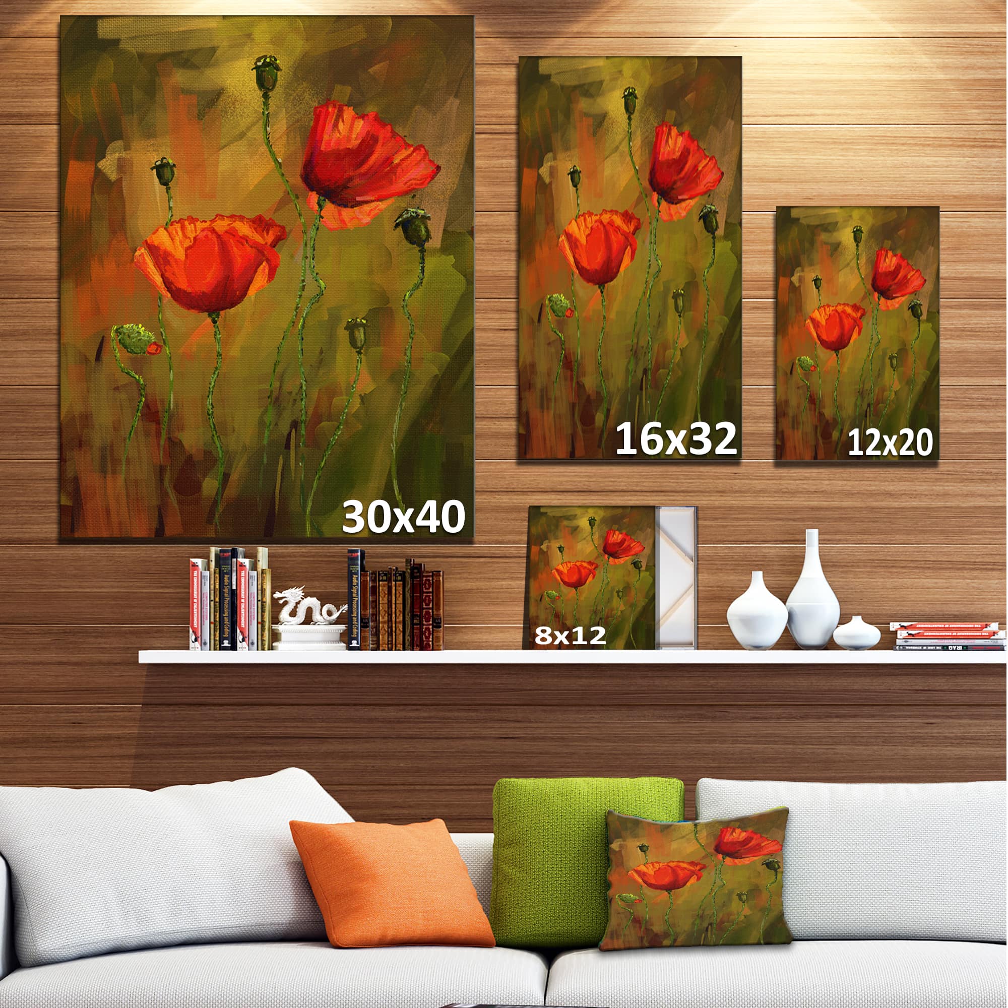 Designart - Watercolor Poppy Flowers - Floral Art Canvas Print