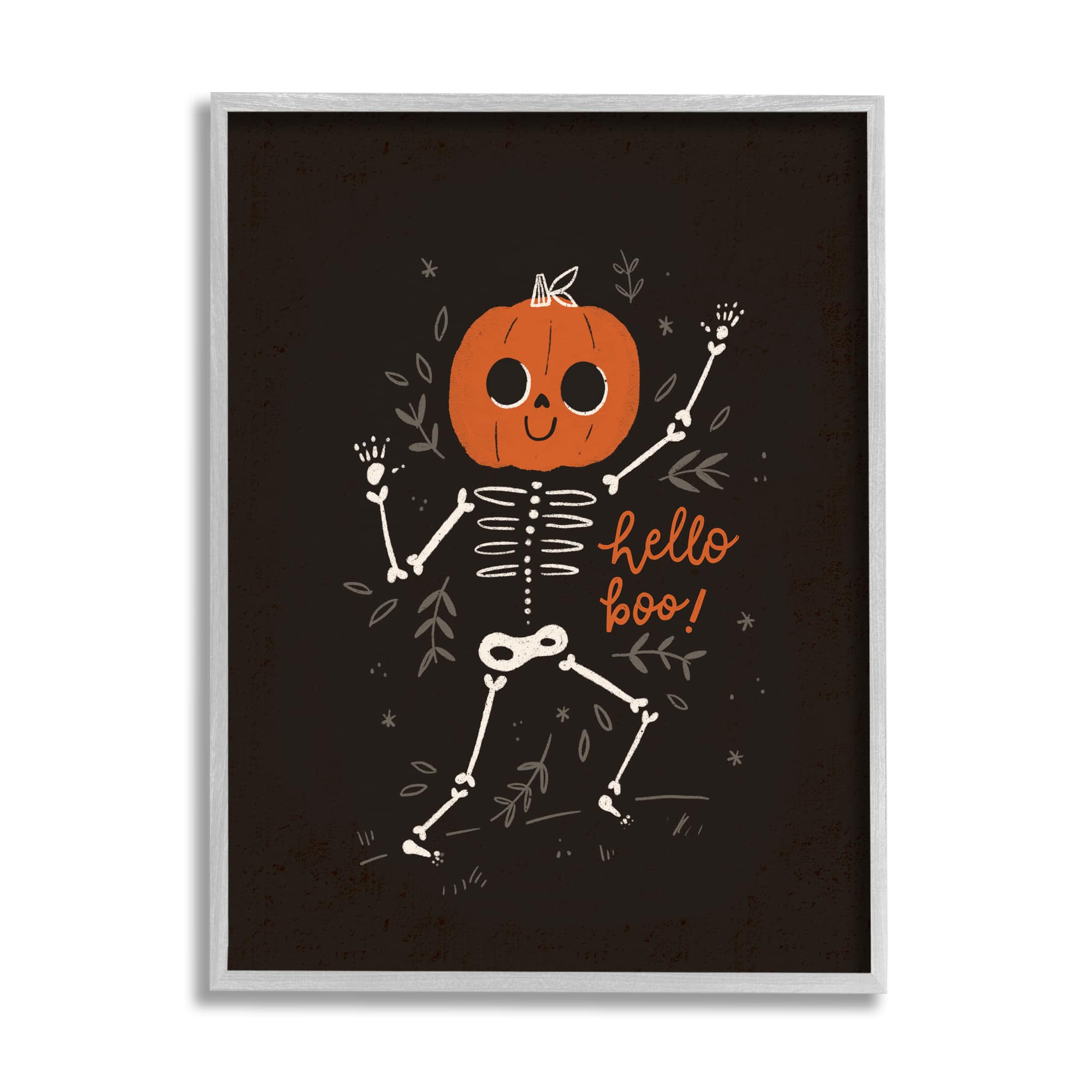 Stupell Industries Hello Boo Halloween Smiling Skeleton Framed Giclee Art