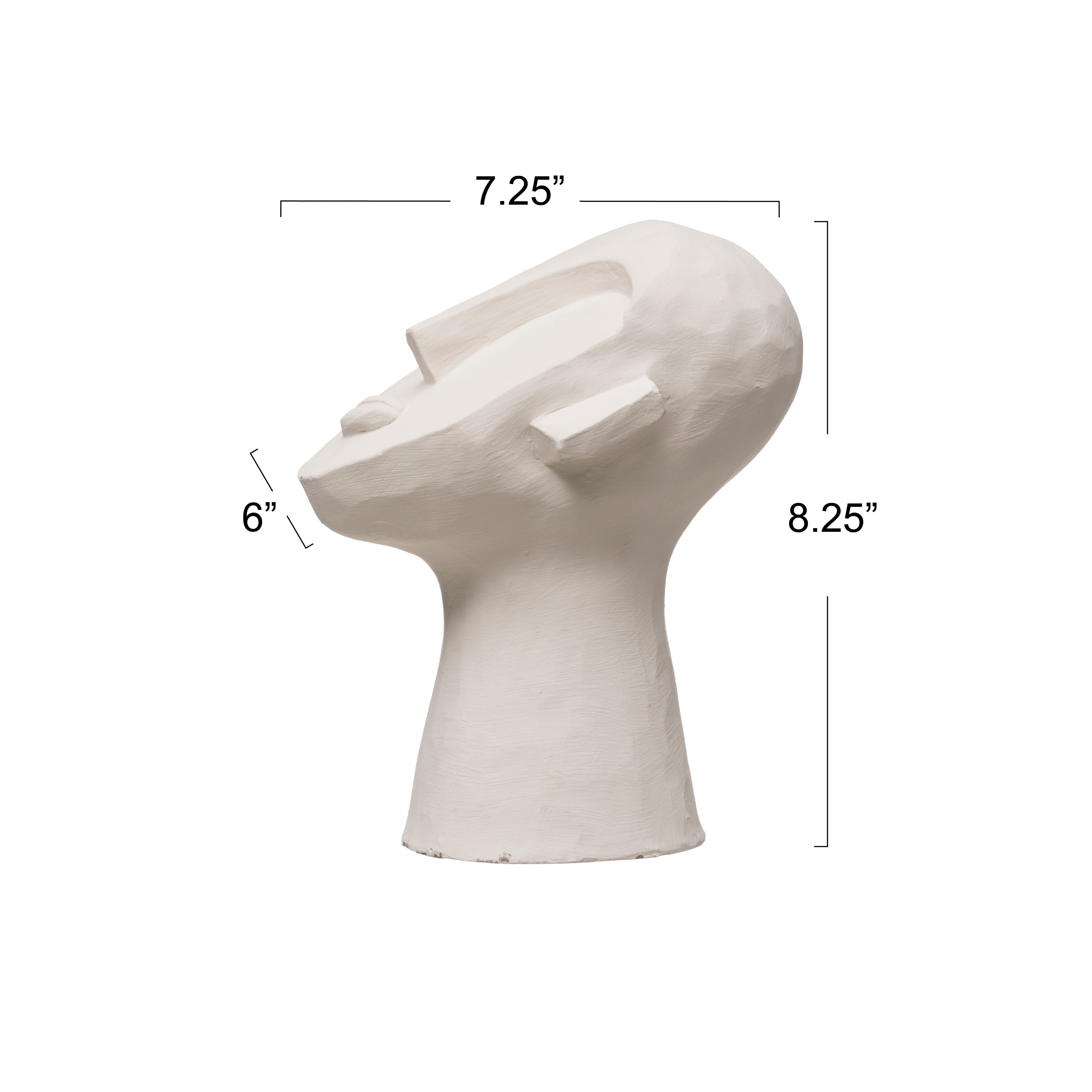 9&#x22; White Cement Face Sculpture