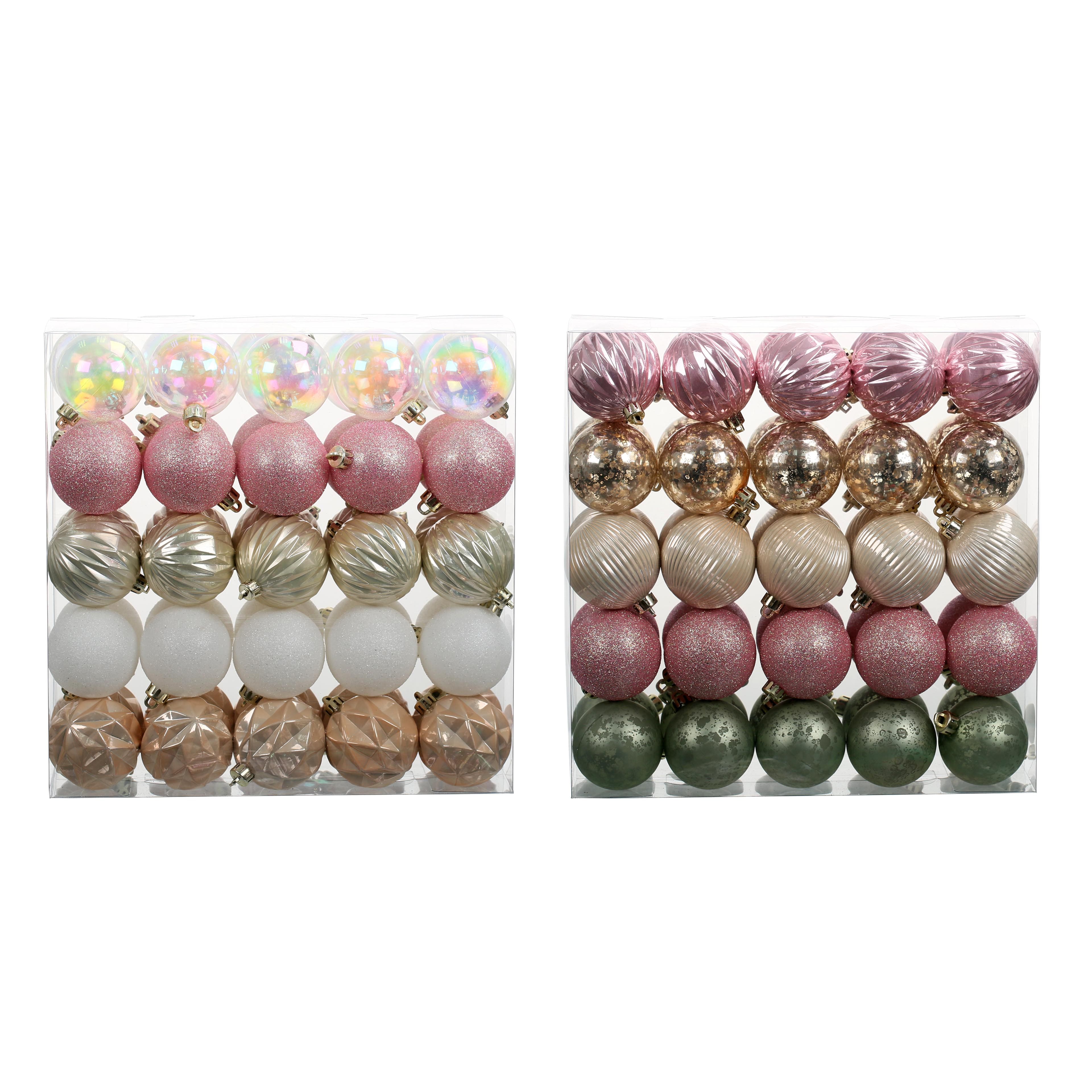 Assorted 50 Pack 2&#x22; Pink &#x26; Gold Shatterproof Ball Christmas Ornaments by Ashland&#xAE;