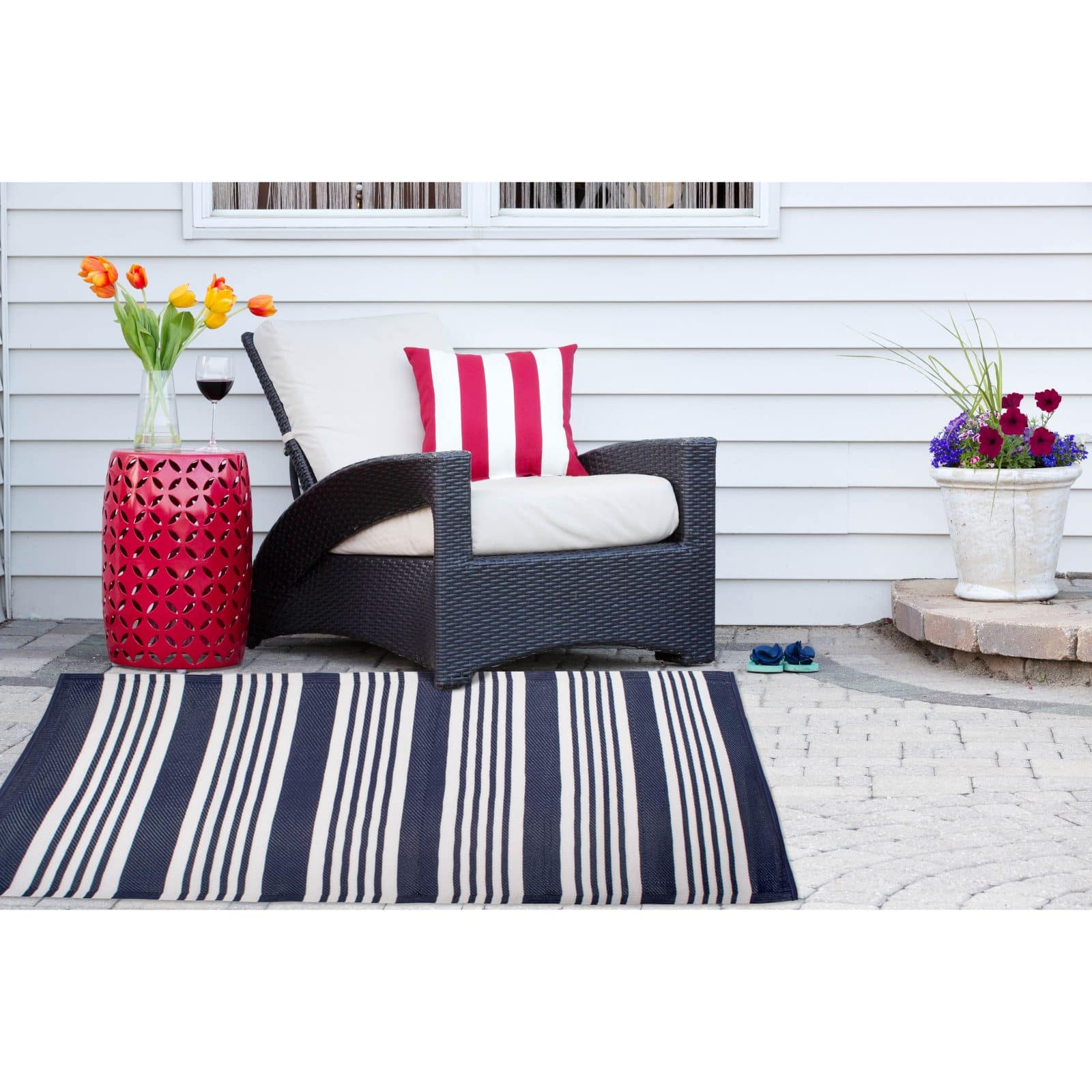 DII® Nautical Blue Multi Stripe Outdoor Rug, 4ft. x 6ft.