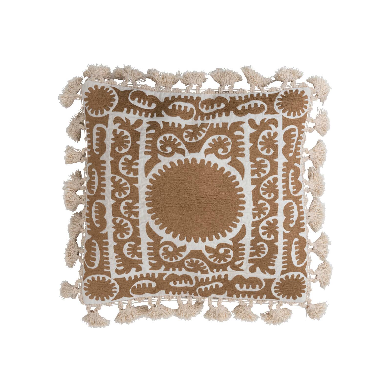 Hello Honey® Cotton Pillow With Embroidery & Chambray Back With Tassels