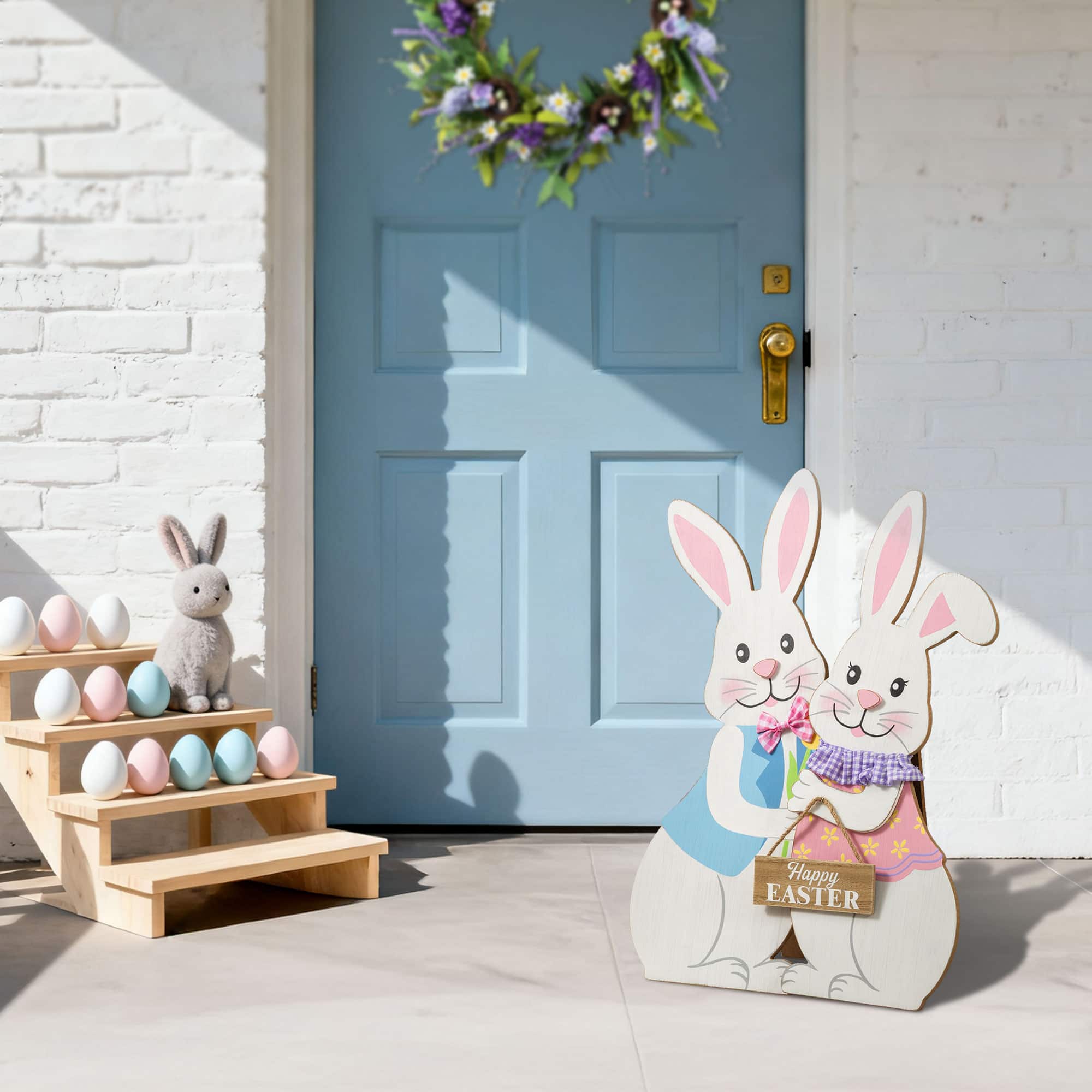 Glitzhome® 24" Easter Wooden Bunny Porch Decor Set