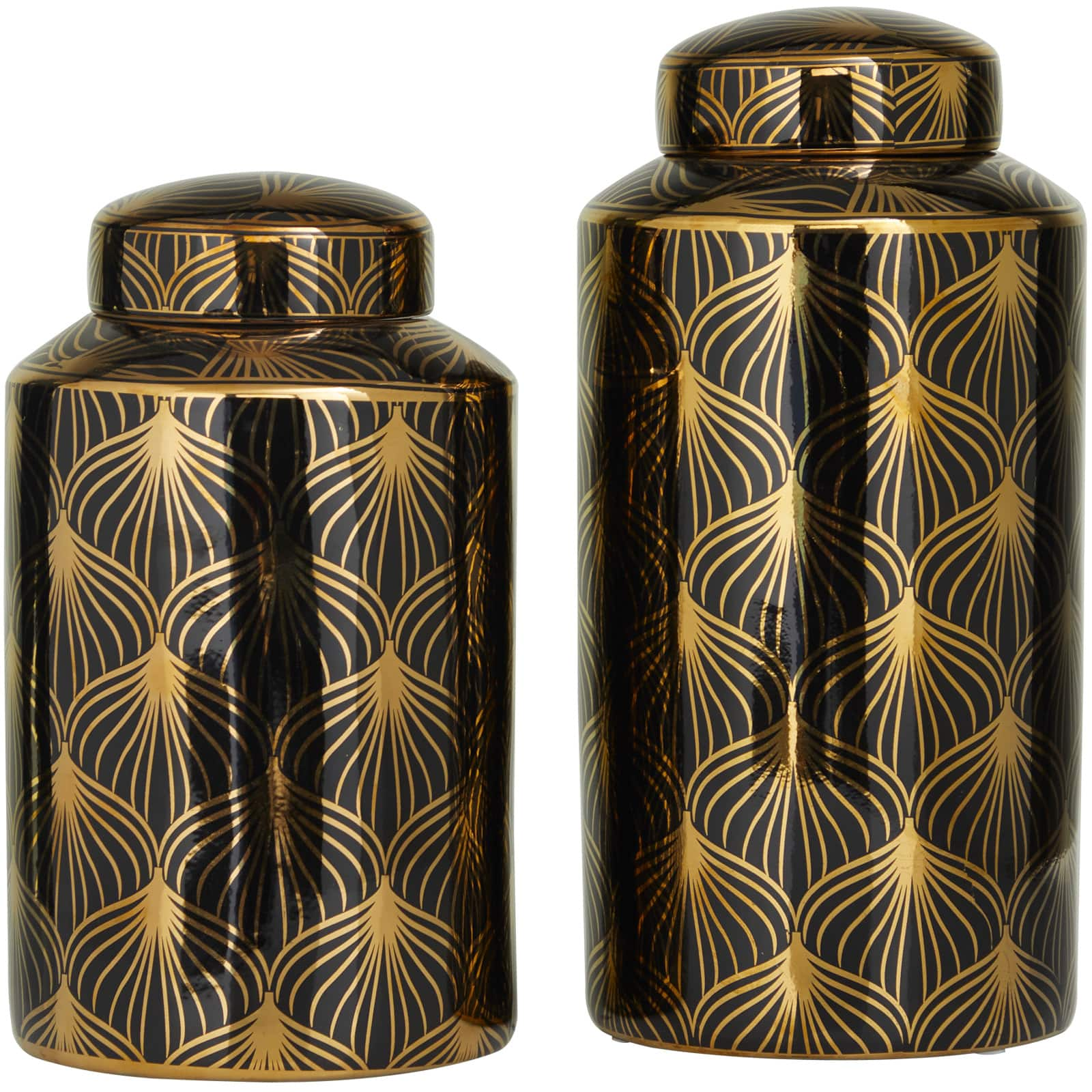 The Novogratz Black &#x26; Gold Ceramic Floral Decorative Jars Set