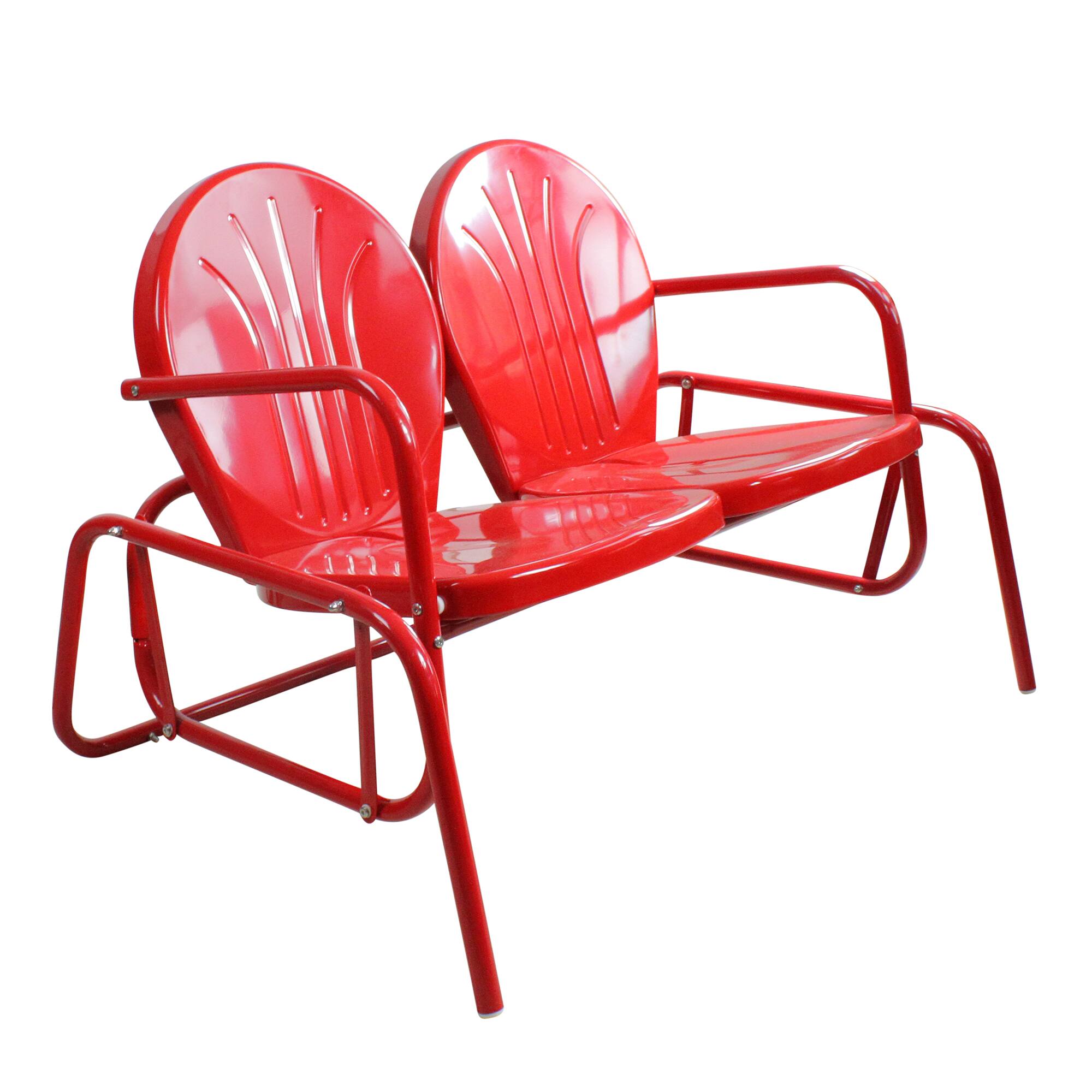 2-Person Outdoor Retro Metal Tulip Double Glider Patio Chair