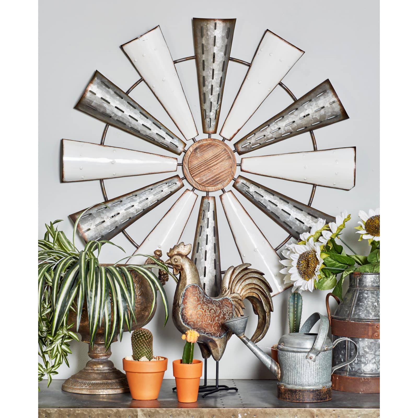 White Farmhouse Decorative Windmill Wall Accent