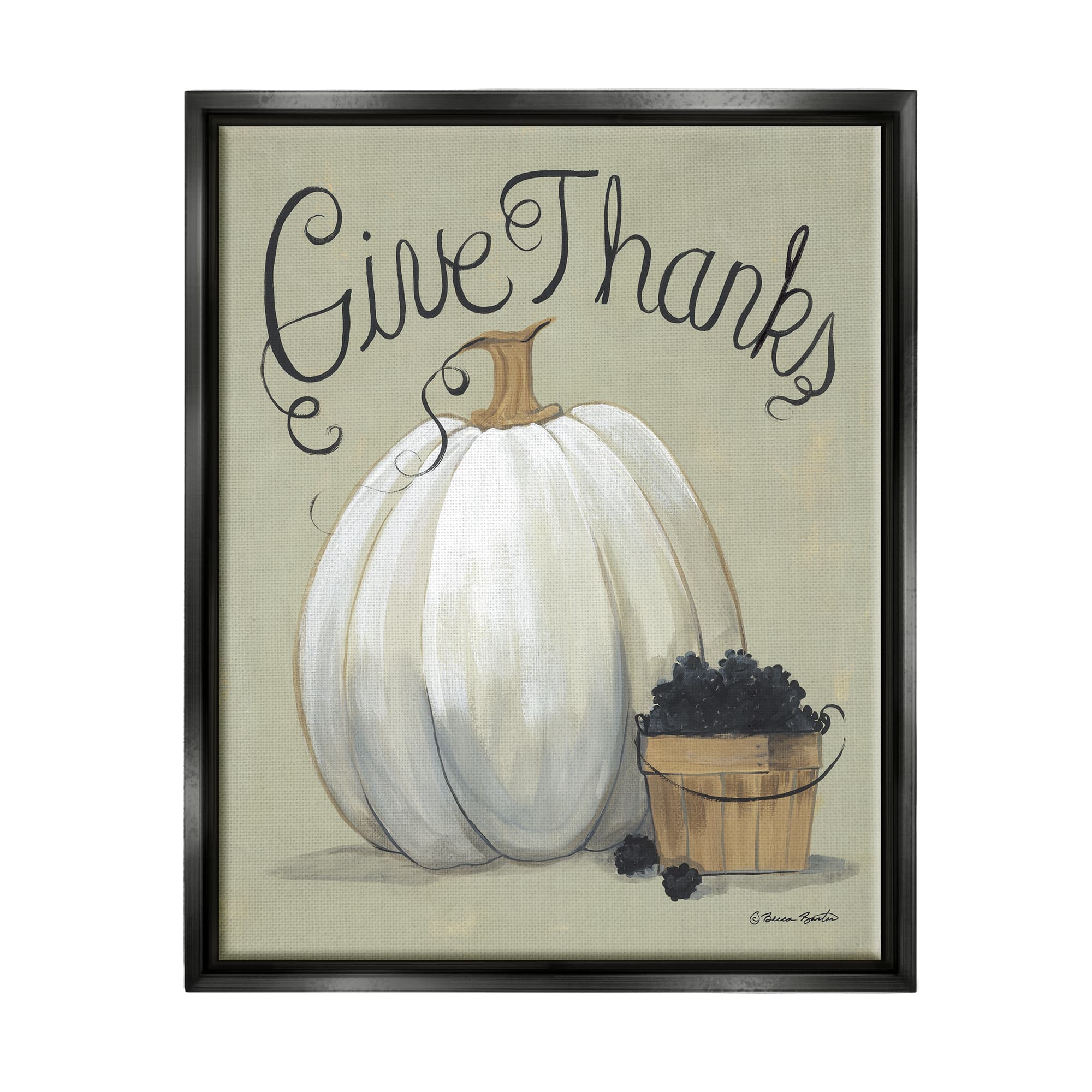 Stupell Industries Give Thanks Fall Pumpkin Harvest Framed Floater Canvas Wall Art