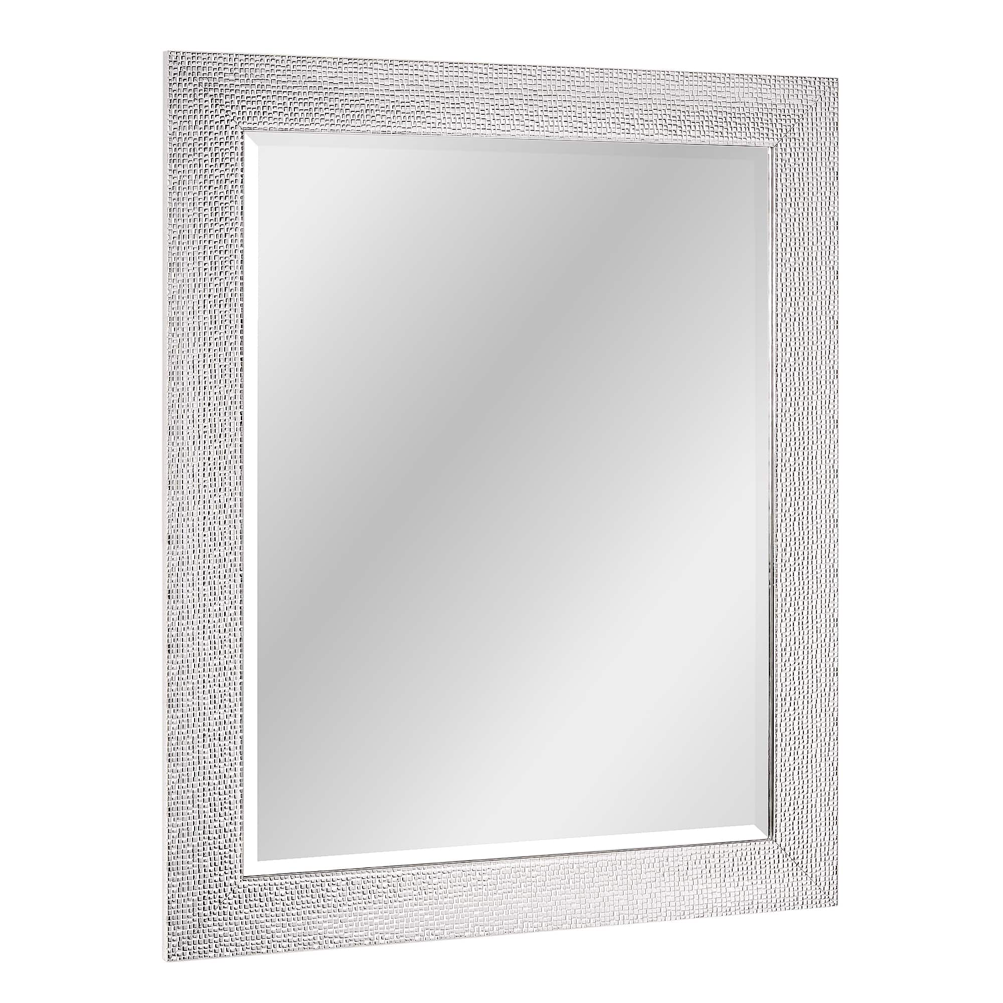 Head West Micro Square Tiled White & Chrome Beveled 27.5" x 33.5" Framed Accent Vanity Mirror