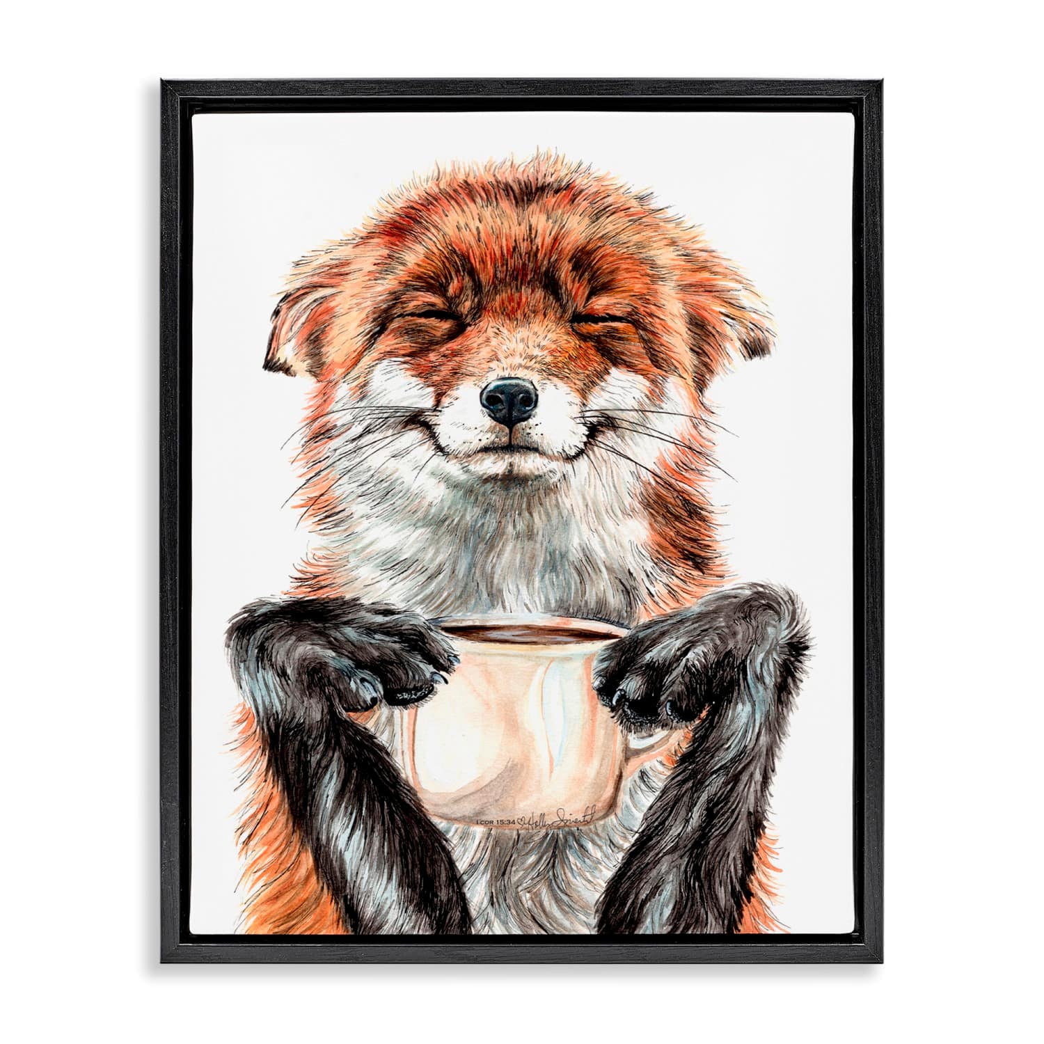 Stupell Industries Happy Fox with Coffee Floater Framed Art