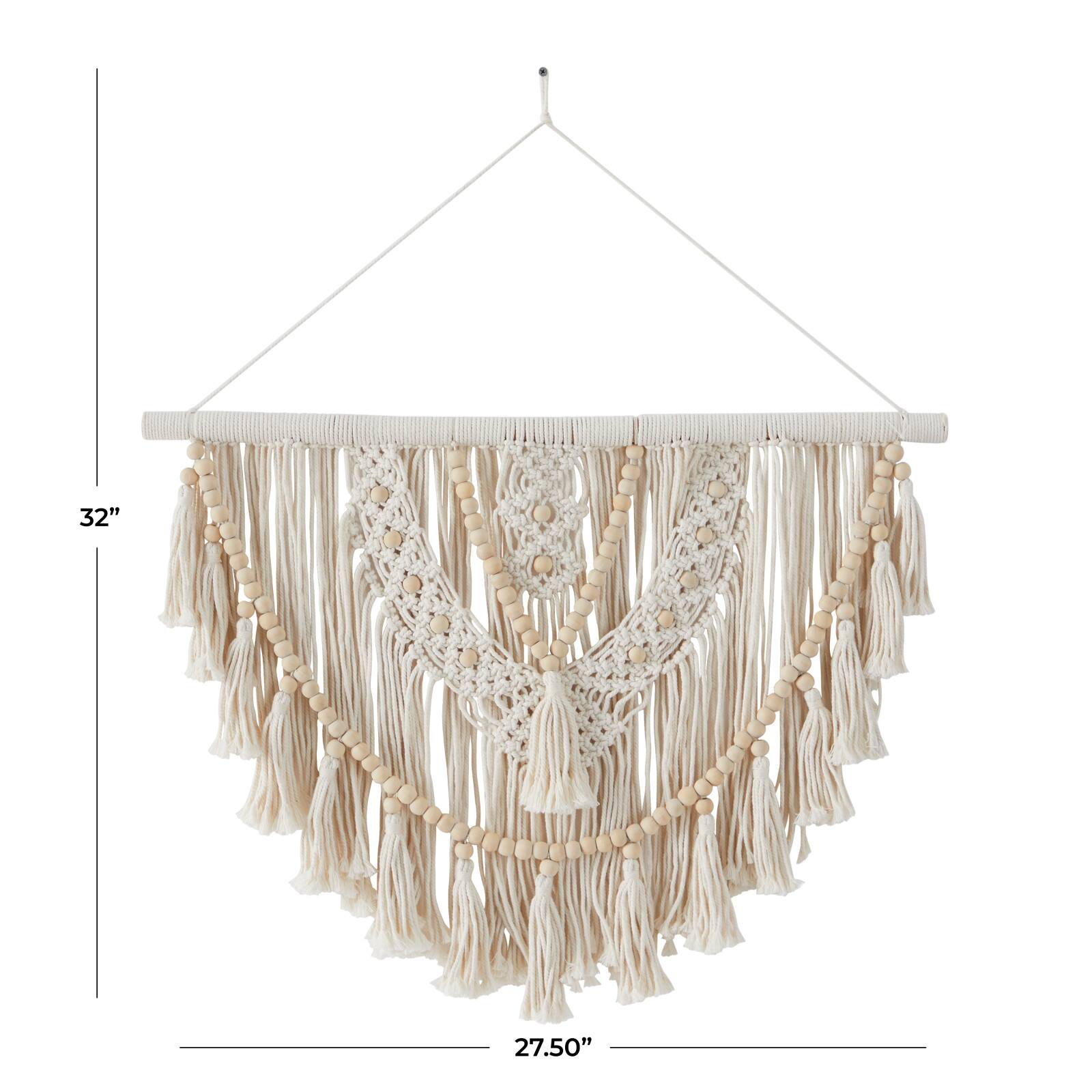 White Fabric Bohemian Wall Decor, 28" x 1" x 32"