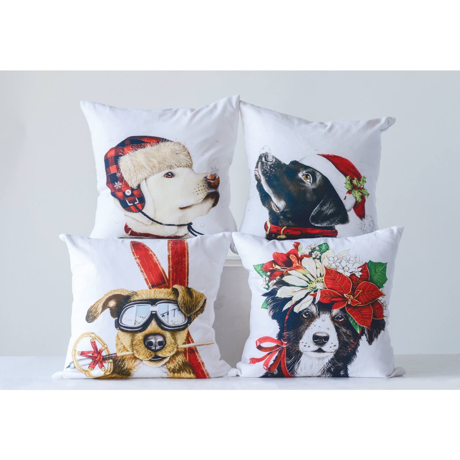 Hello Honey&#xAE; 18&#x22; Christmas Dog Cotton Accent Pillow Set