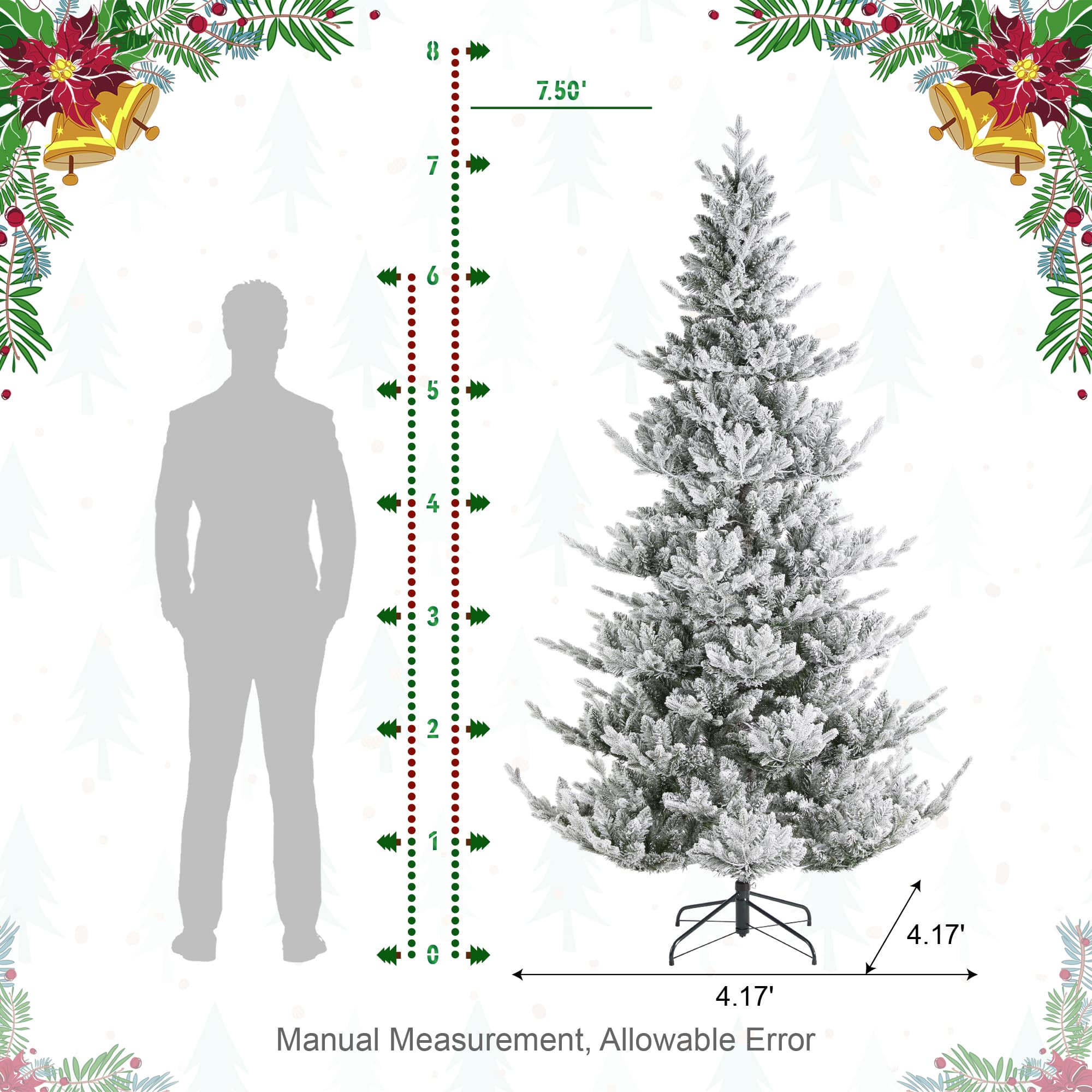 Glitzhome&#xAE; 7.5ft Pre-Lit Flocked Upward Slim Fir Artificial Christmas Tree, Warm White LED Lights