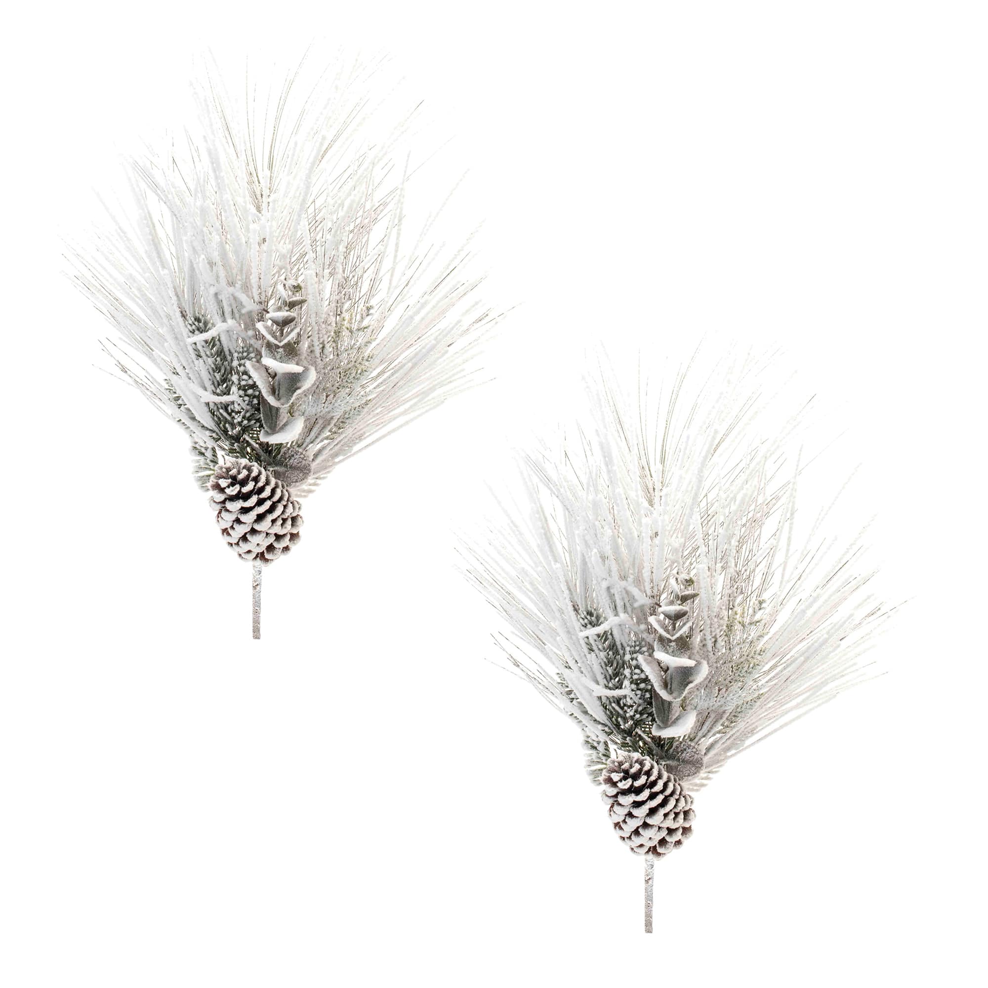 2ft. Flocked Mixed Long Needle Pine Spray with Pinecone, 2ct.