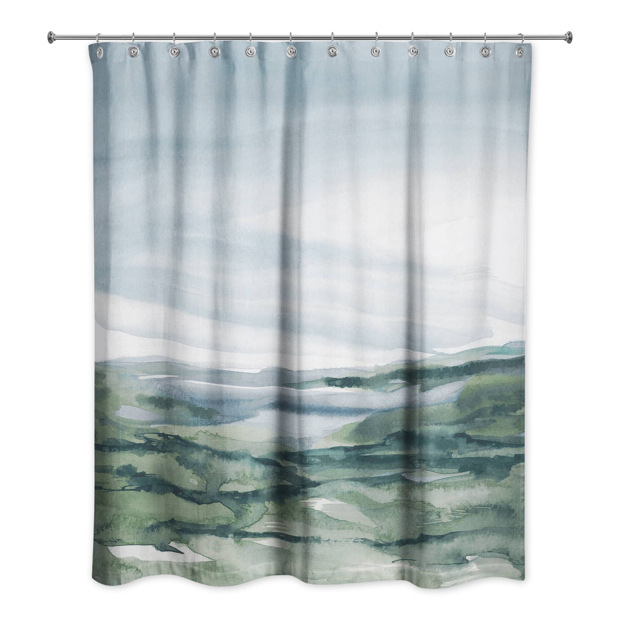 Navy and Green Abstracted Landscape 71" x 74" Shower Curtain