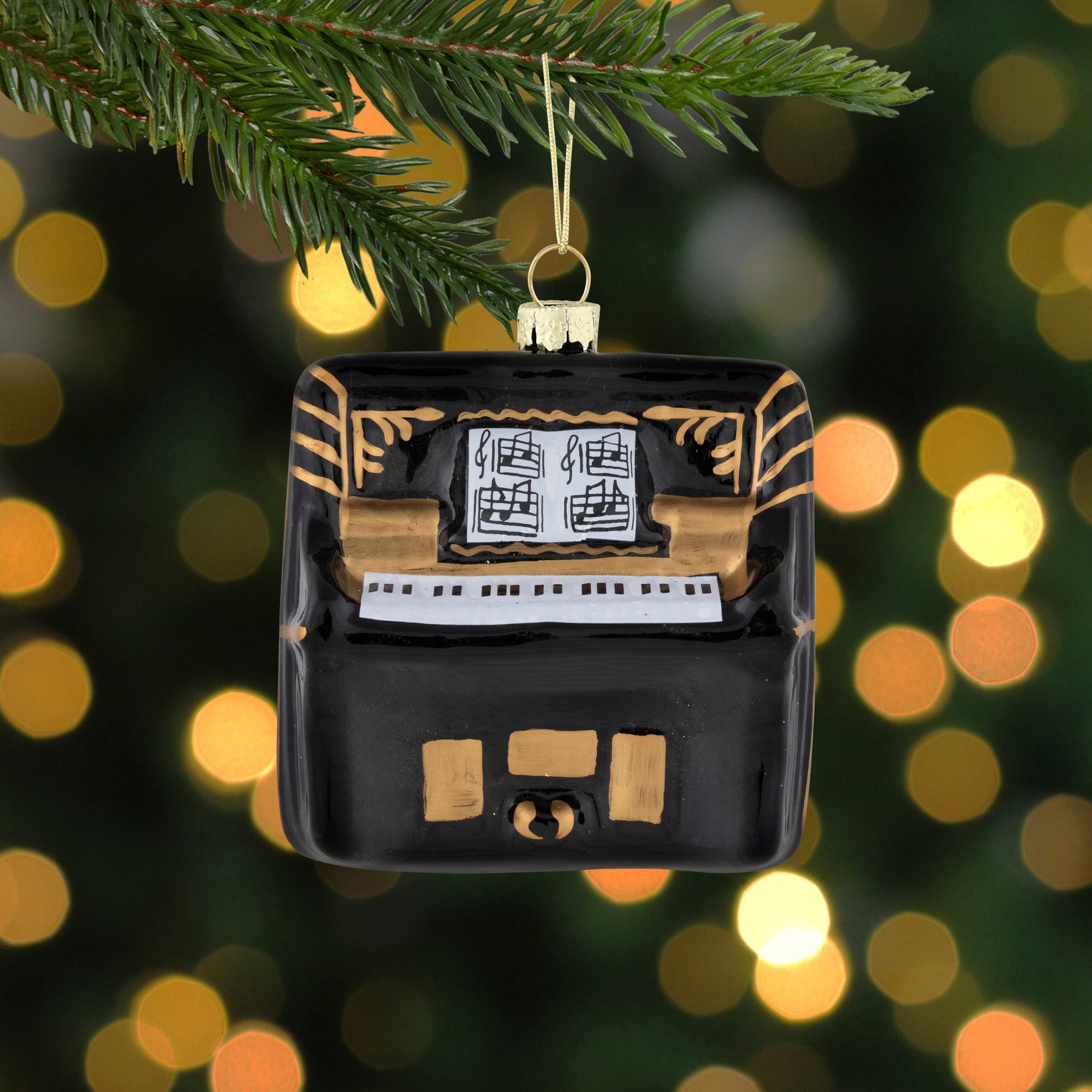 3" Black and Gold Organ Glass Christmas Ornament