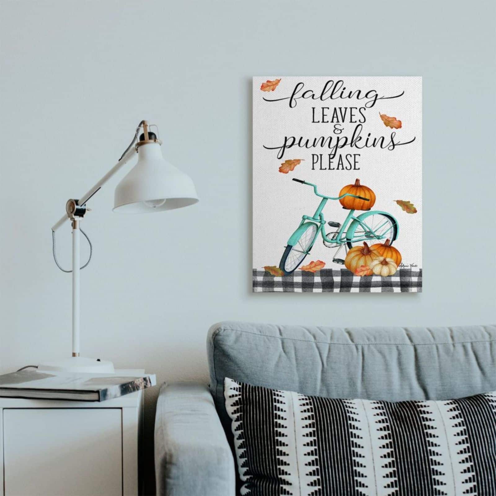 Stupell Industries Fall Leaves Pumpkin &#x26; Turquoise Bicycle Canvas Wall Art