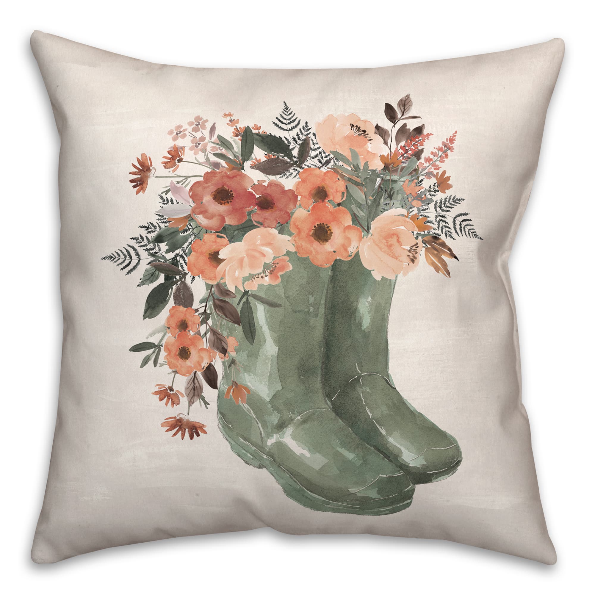 Green Floral Rainboots Indoor/Outdoor Pillow