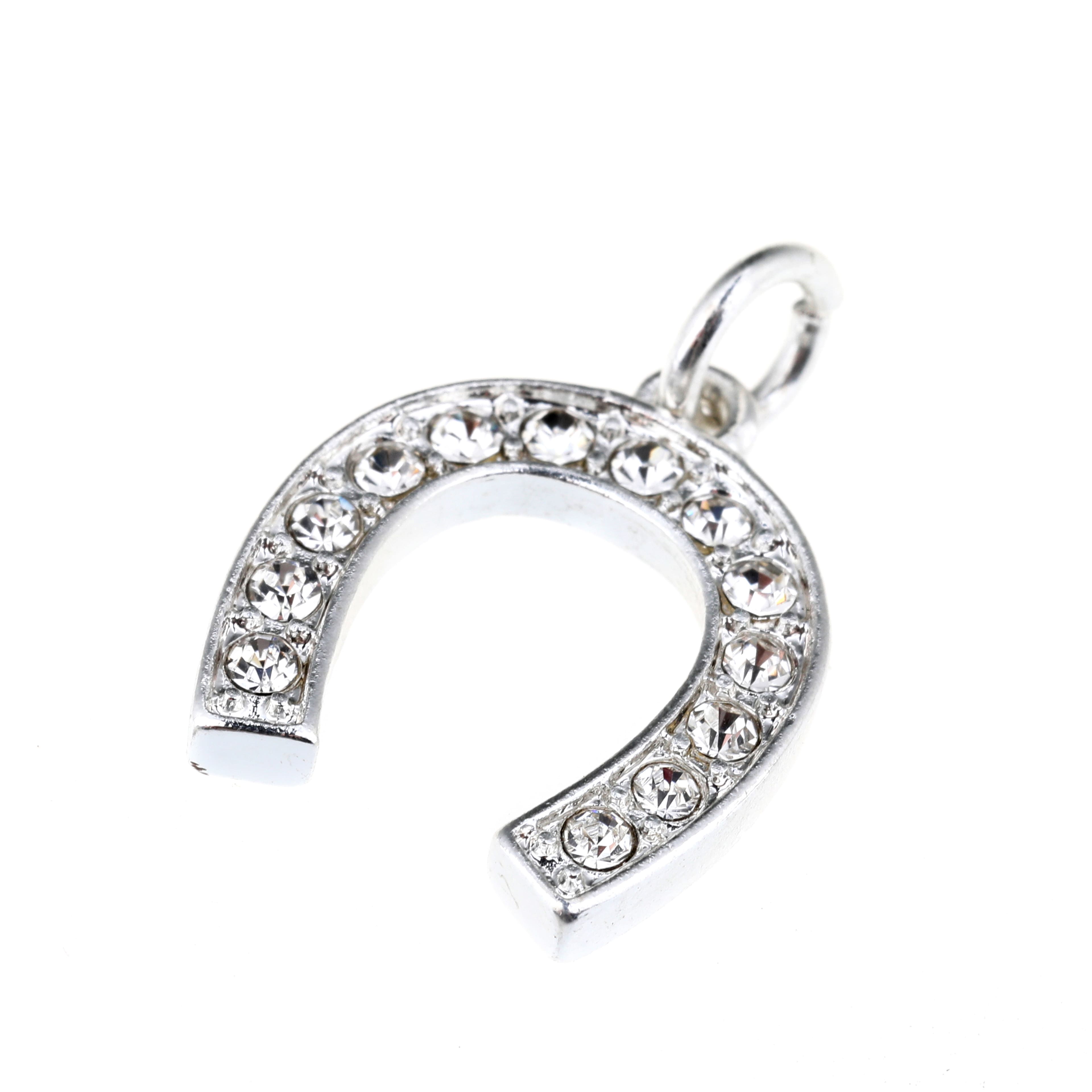 Breloque en forme de fer à cheval pavée plaquée argent de Bead Landing