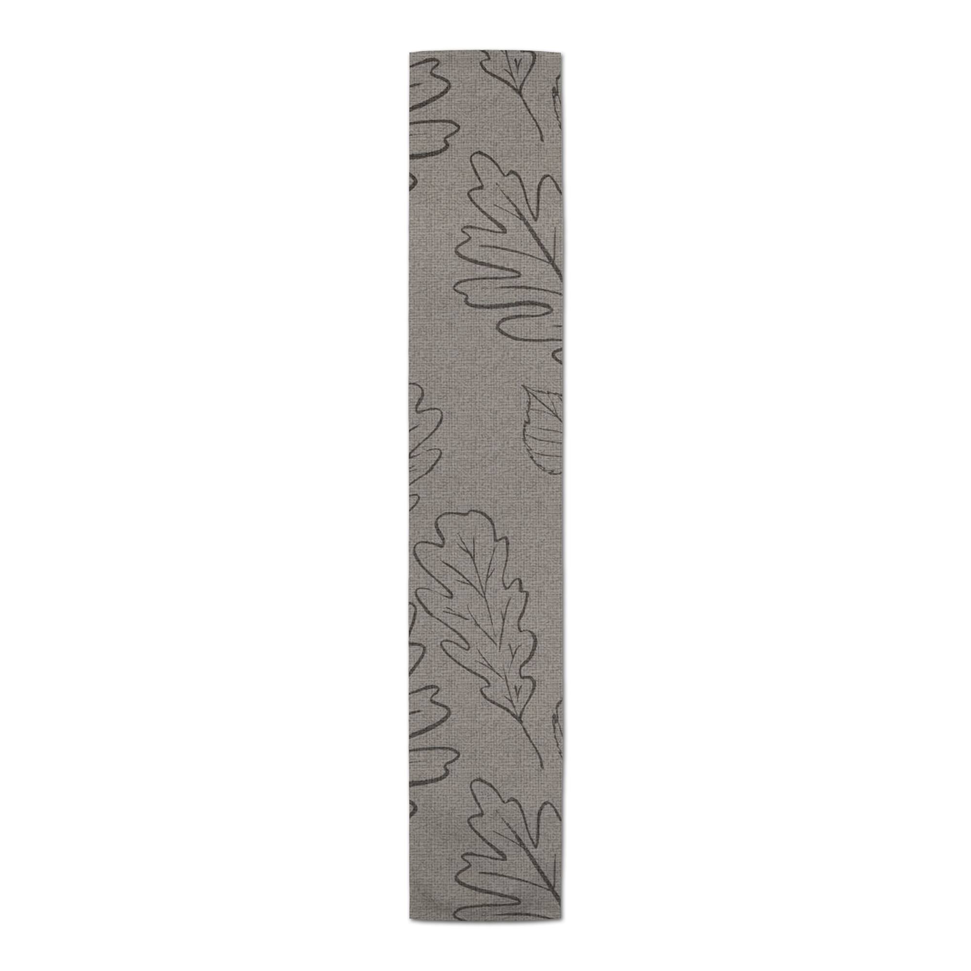 72'' Gray Large Leaf Pattern Cotton Twill Runner