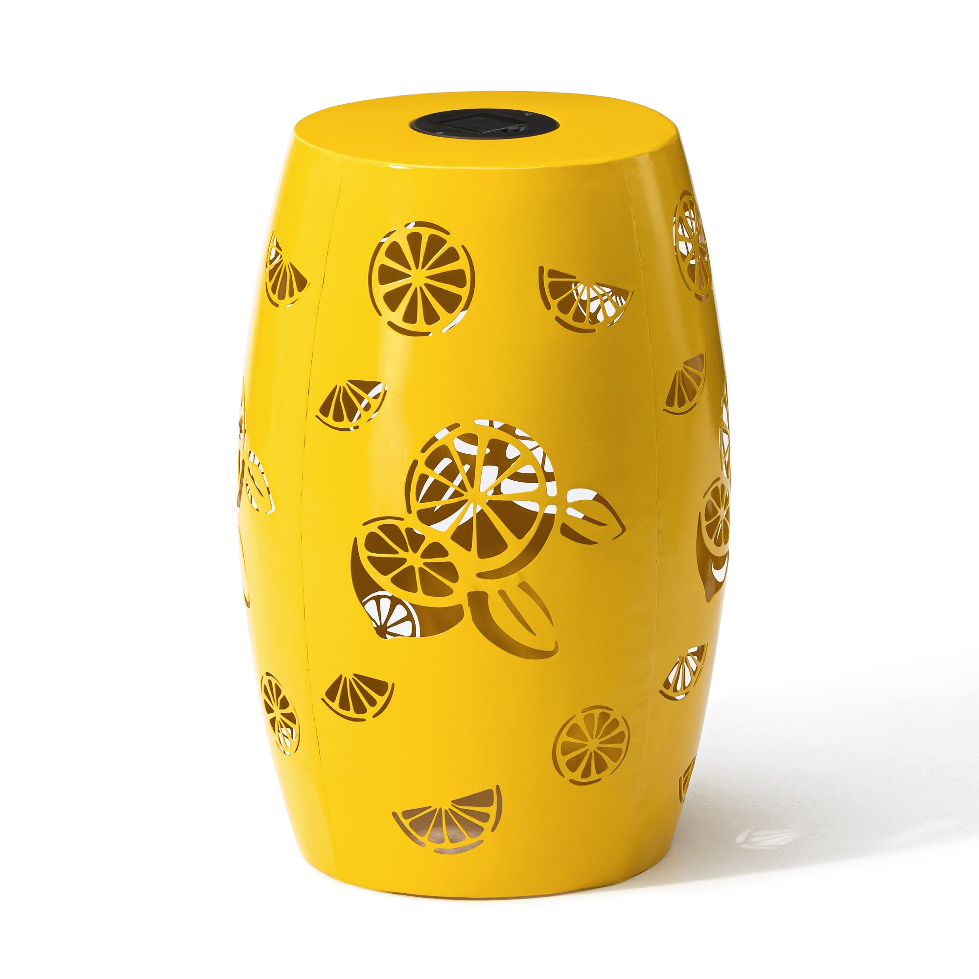 Glitzhome&#xAE; 18.5&#x22; Yellow Iron Cutout Lemon Pattern Solar LED Garden Stool