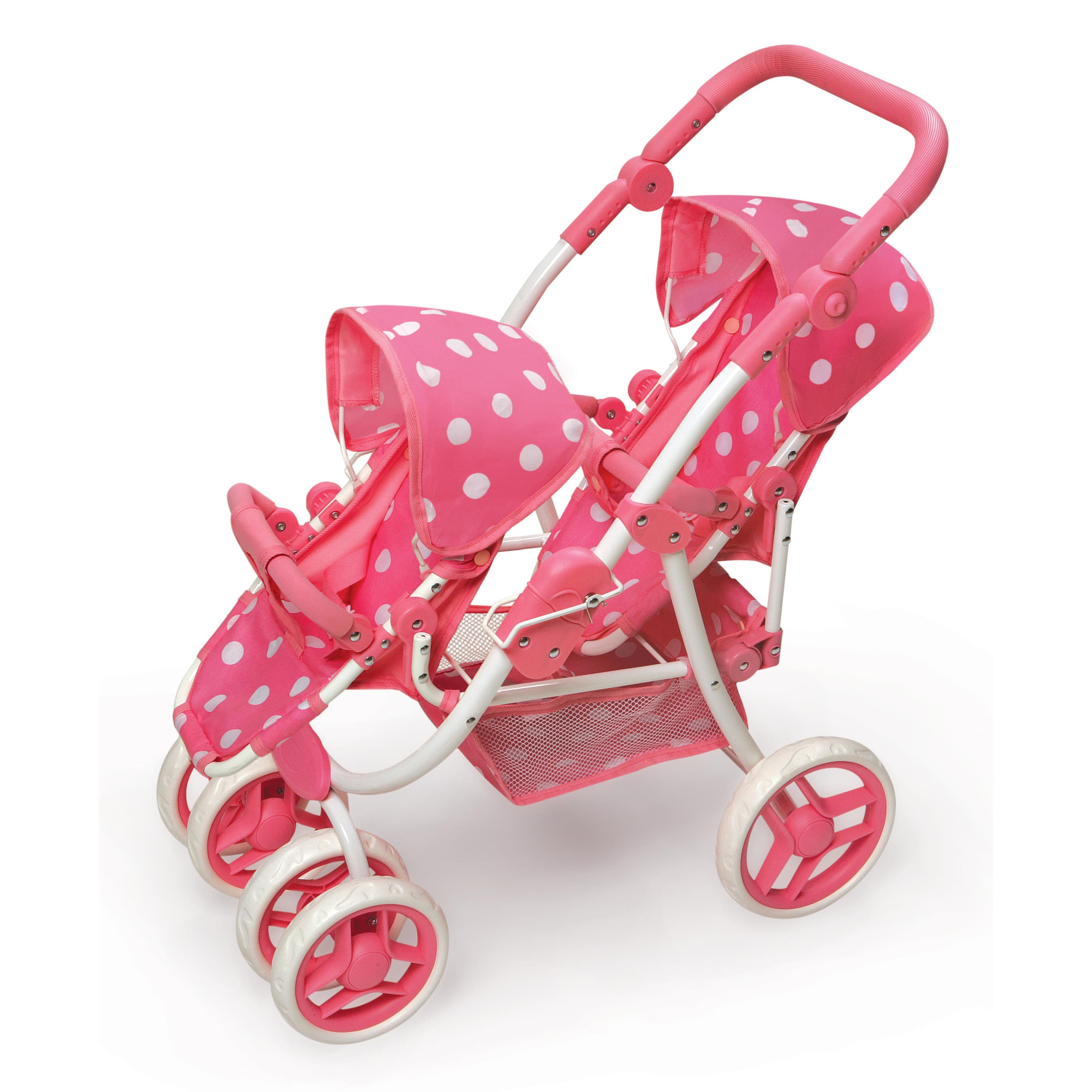 Badger Basket Pink Polka Dot Reversible Double Doll Stroller