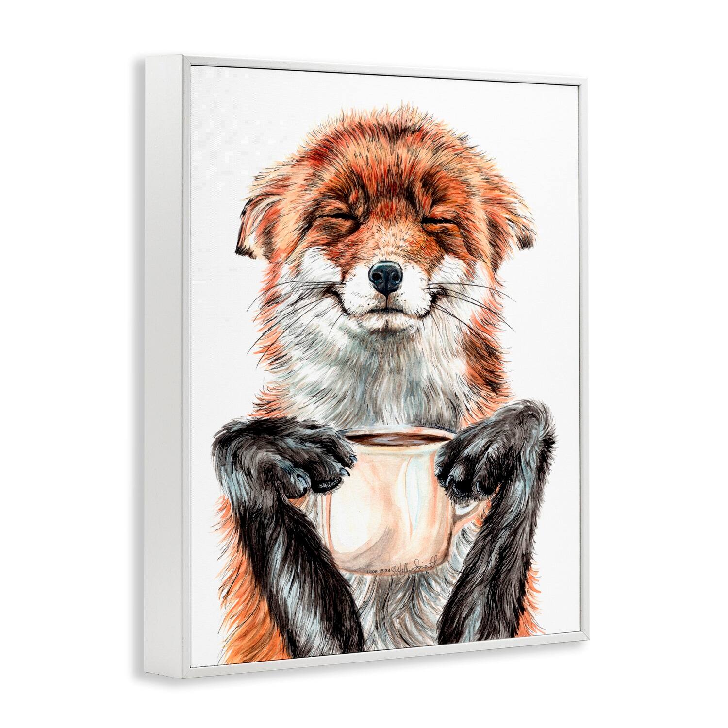 Stupell Industries Happy Fox with Coffee Framed Giclee Art