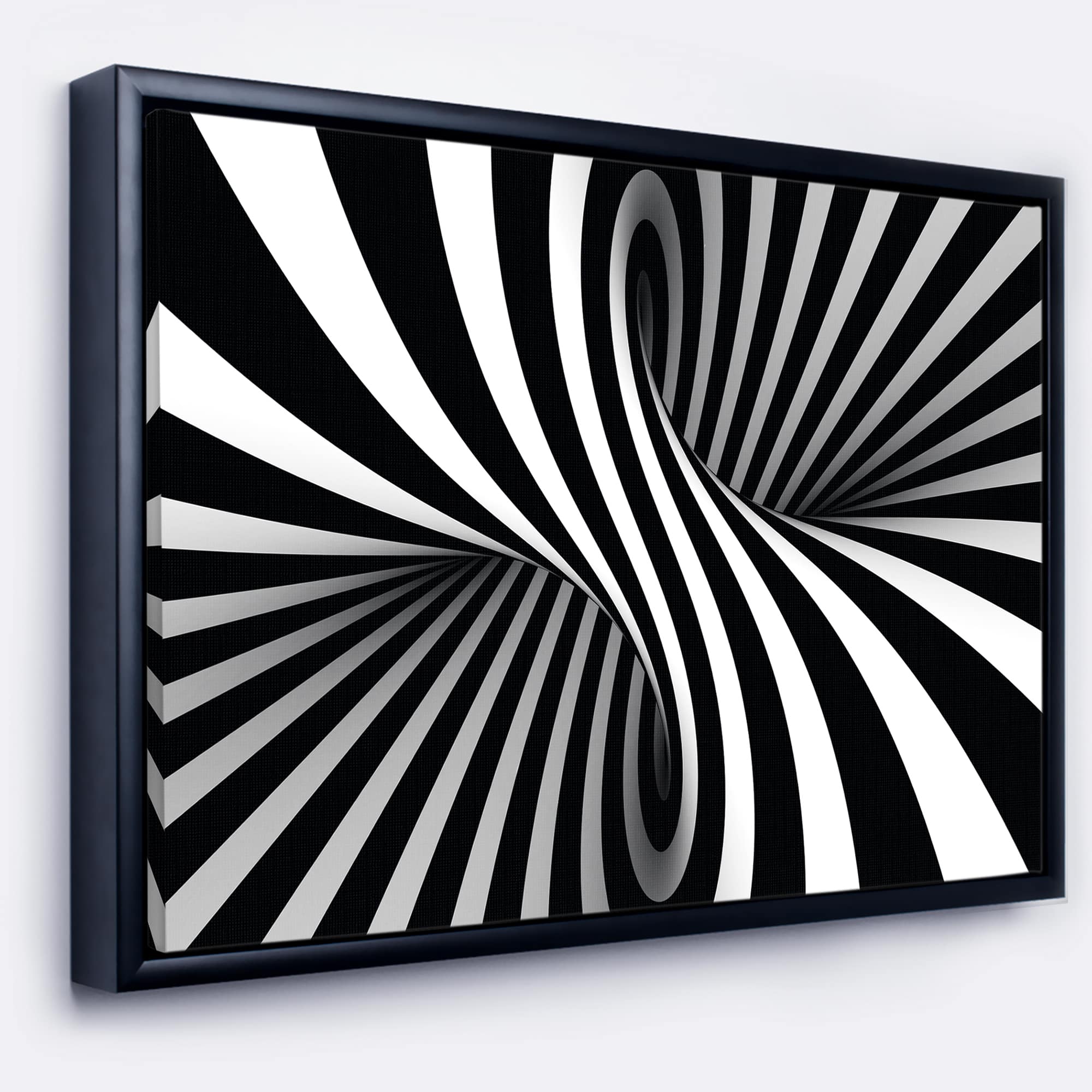 Designart - Black and White Spiral - Abstract Framed Canvas Art Print