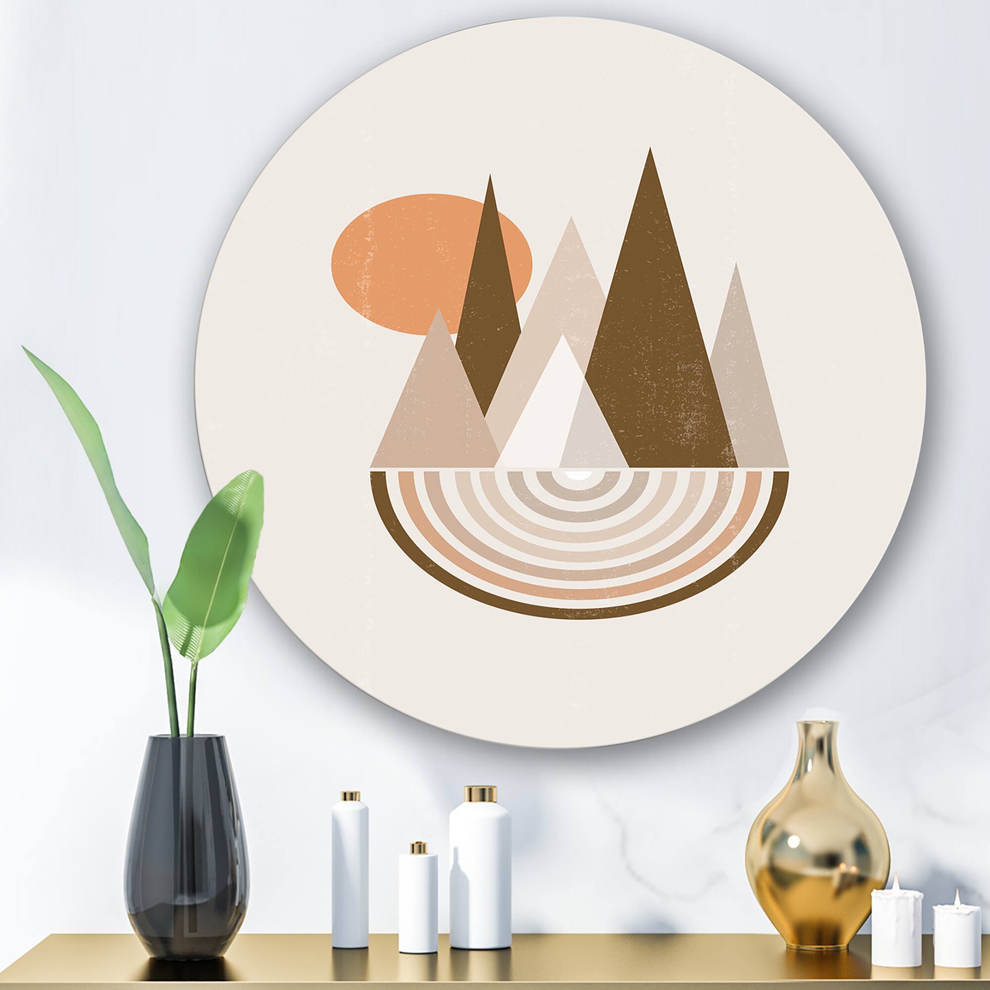 Designart - Minimalistic Mountain Landscape With Red Full moon