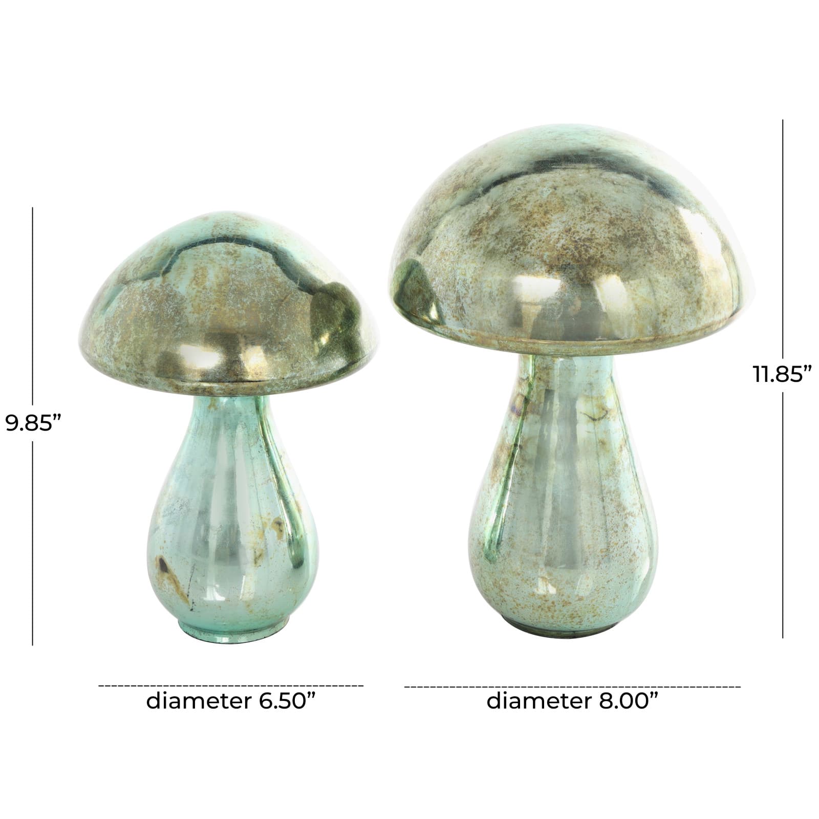 Green Glass Mushroom Sculpture Set