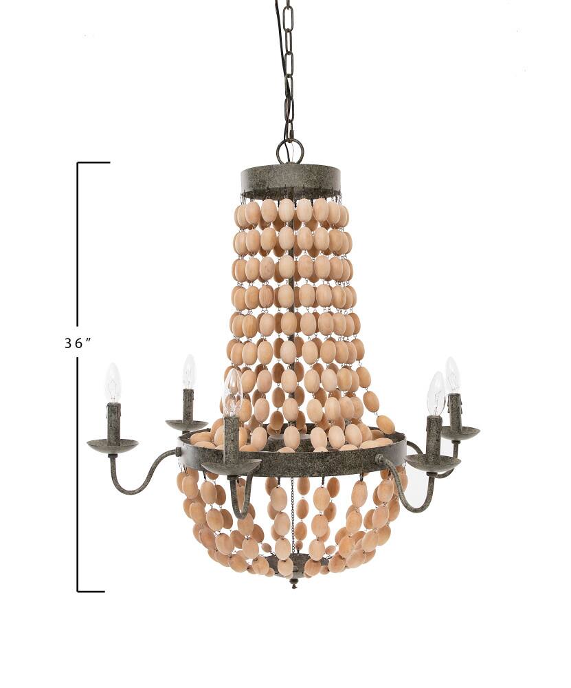 Hello Honey® 38" Brown Rustic Metal and Draped Wood Bead Chandelier