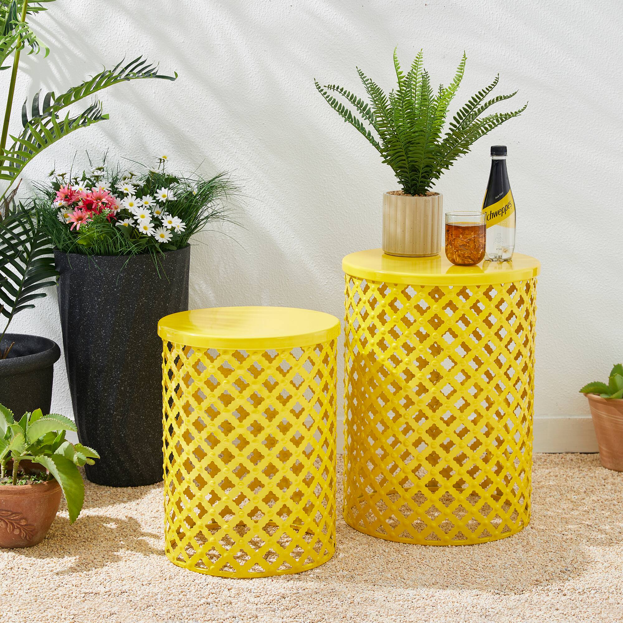 Glitzhome&#xAE; Multi-Functional Metal Yellow Garden Stool Set