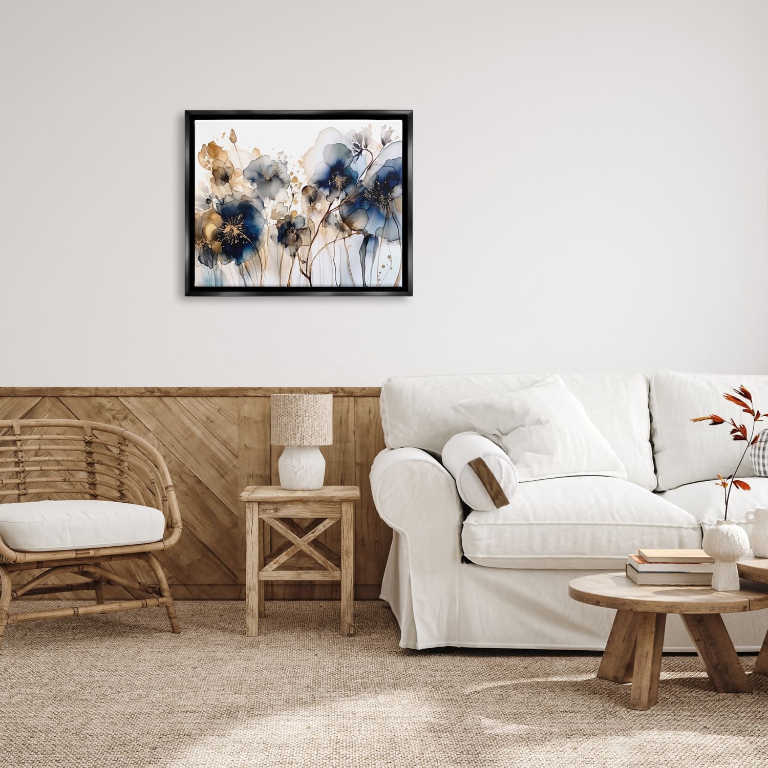 Stupell Industries Navy & Gold Abstraction Floater Framed Art