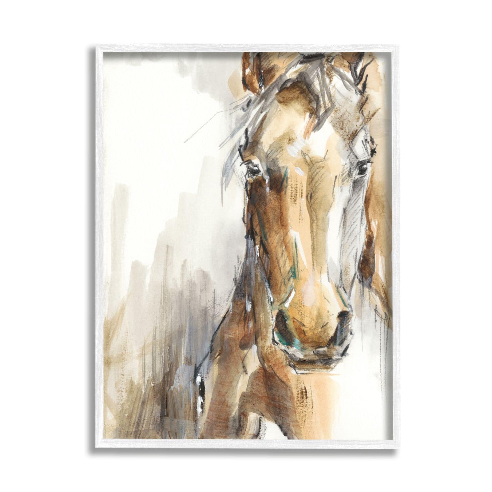 Stupell Industries Horse Portrait Orange Brown Animal Watercolor Painting Framed Wall Art