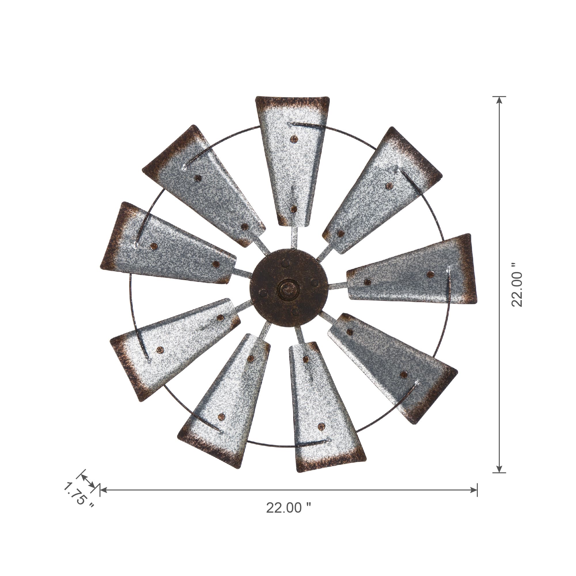 Glitzhome&#xAE; 22&#x22; Farmhouse Metal Galvanized Wind Spinner Wall D&#xE9;cor