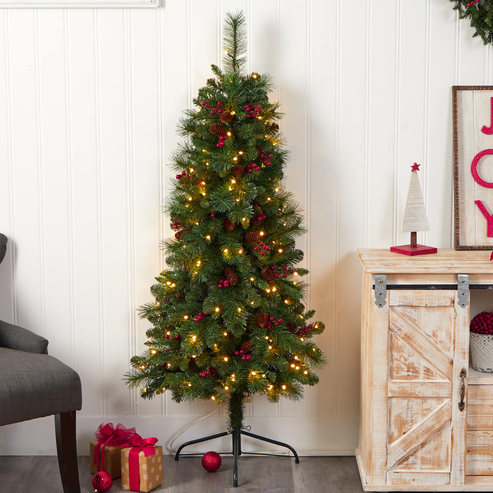 5ft. Pre-Lit Flat Back Montreal Mountain Pine Artificial Christmas Tree, White LED Lights