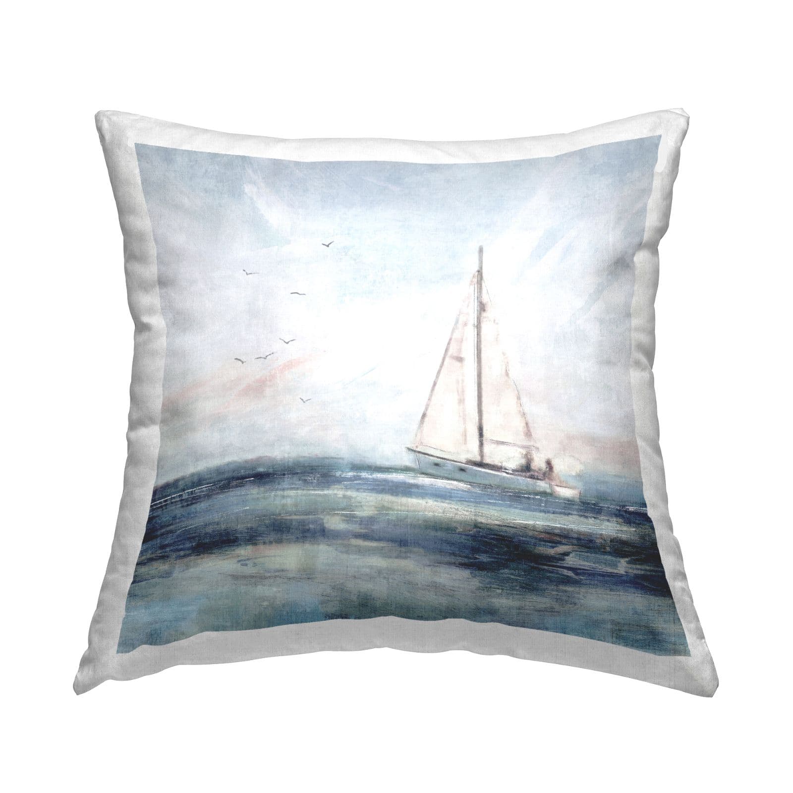 Stupell Industries Tranquil Ocean Scene Distant Floating Sailboat Throw Pillow, 18" x 18"