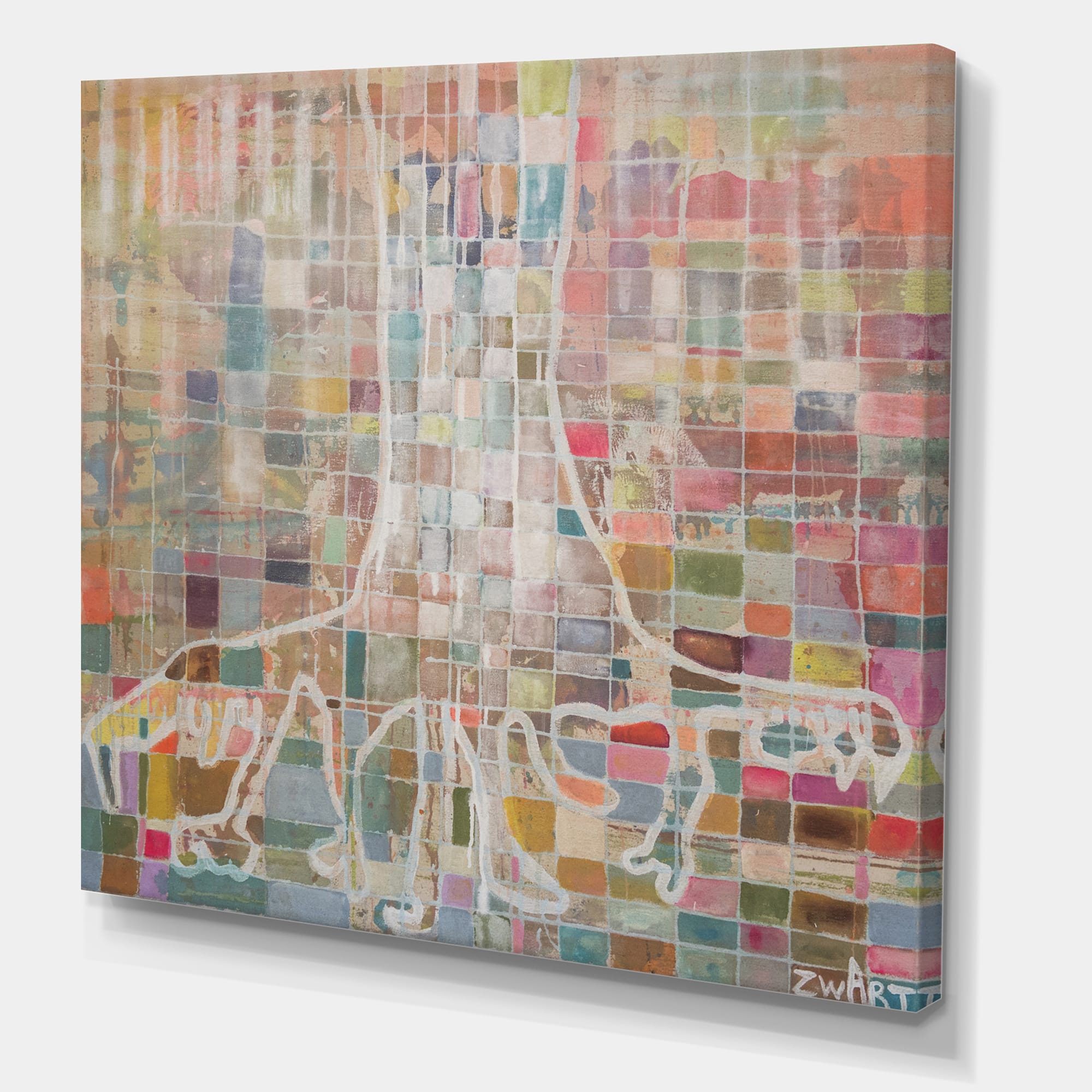 Designart - White Tree On Colorful Grid I - Cottage Canvas Artwork ...