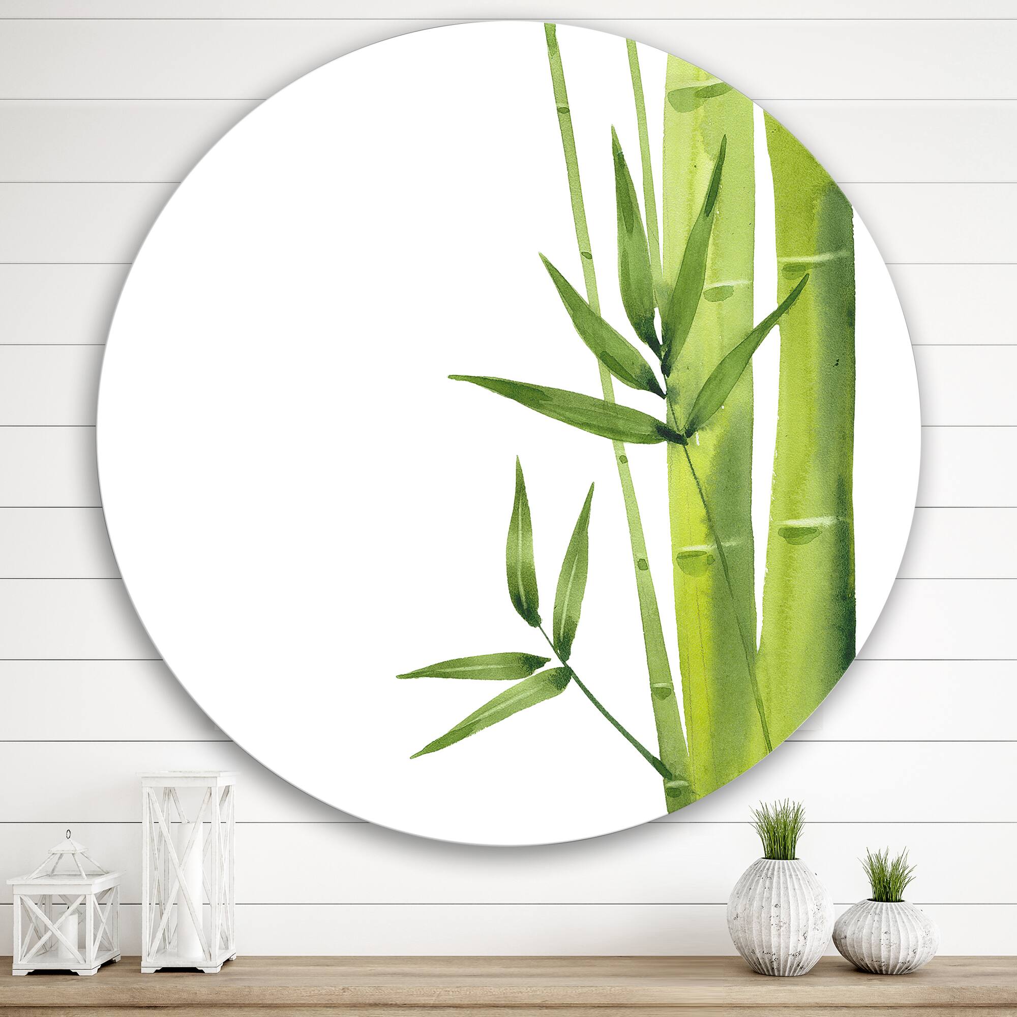 Designart - Bamboo Branches In The Forest V - Tropical Metal Circle Wall Art