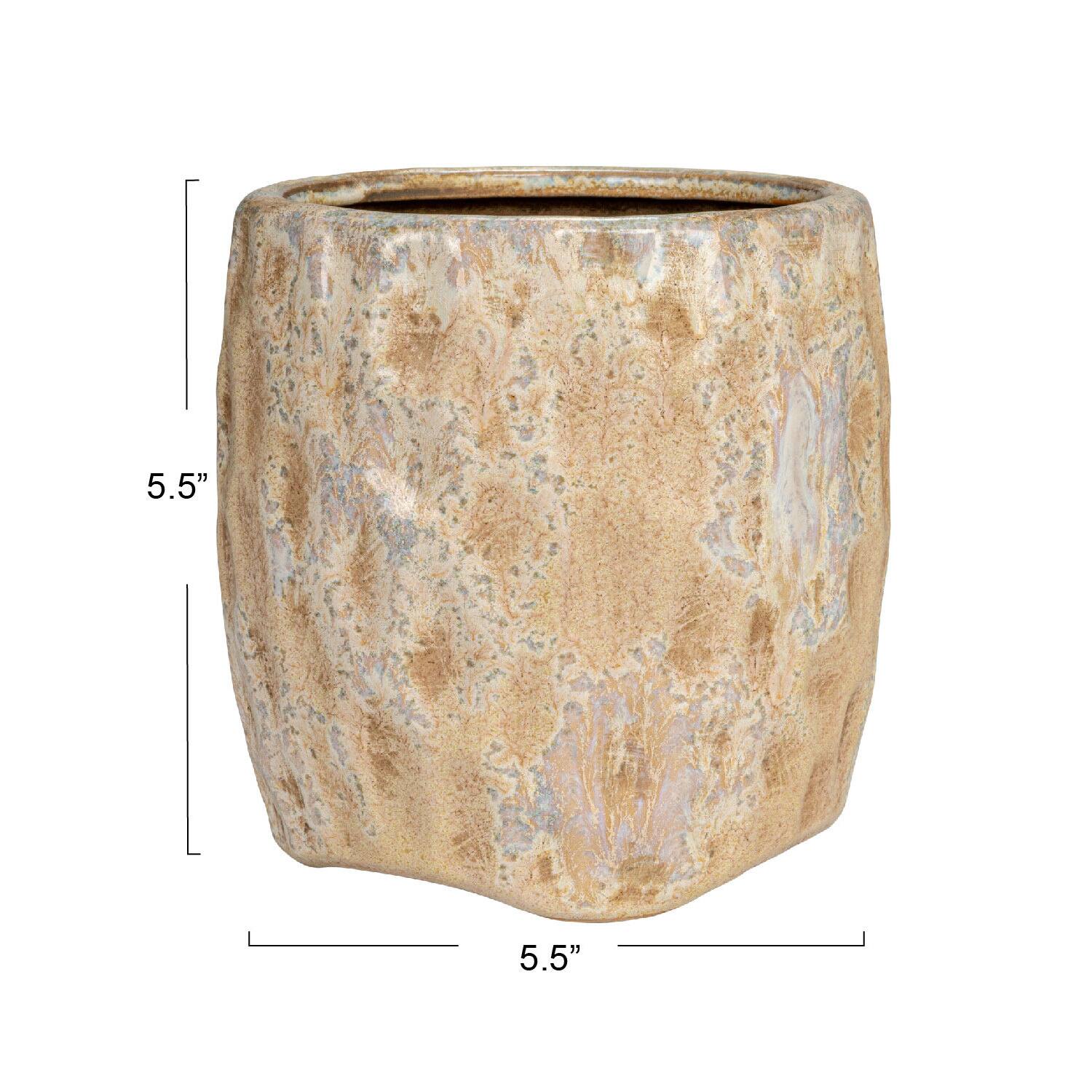 Hello Honey&#xAE; 5.5&#x22; Cream Reactive Glaze Terra Cotta Planter
