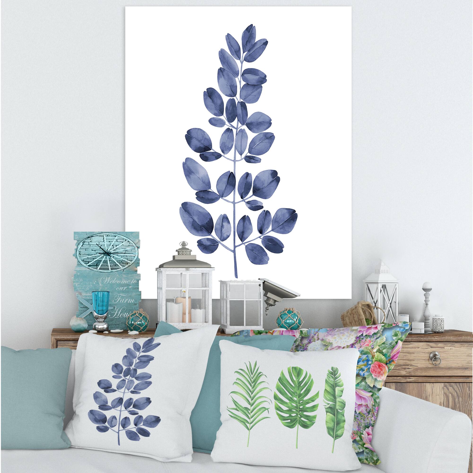 Designart - Navy Blue Eucalyptus II - Traditional Canvas Wall Art Print