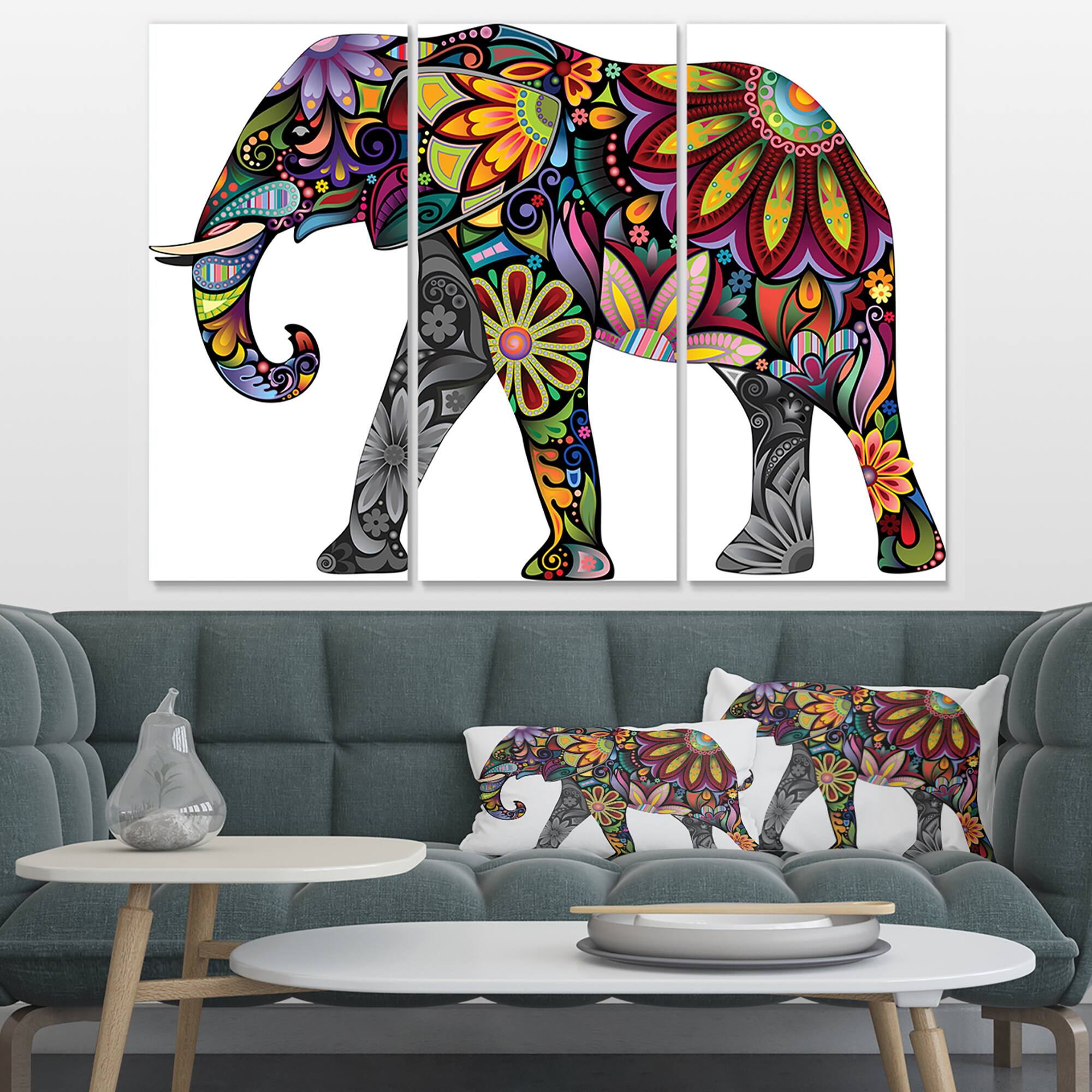 Designart - Yellow Cheerful Elephant - Animal Canvas Art Print