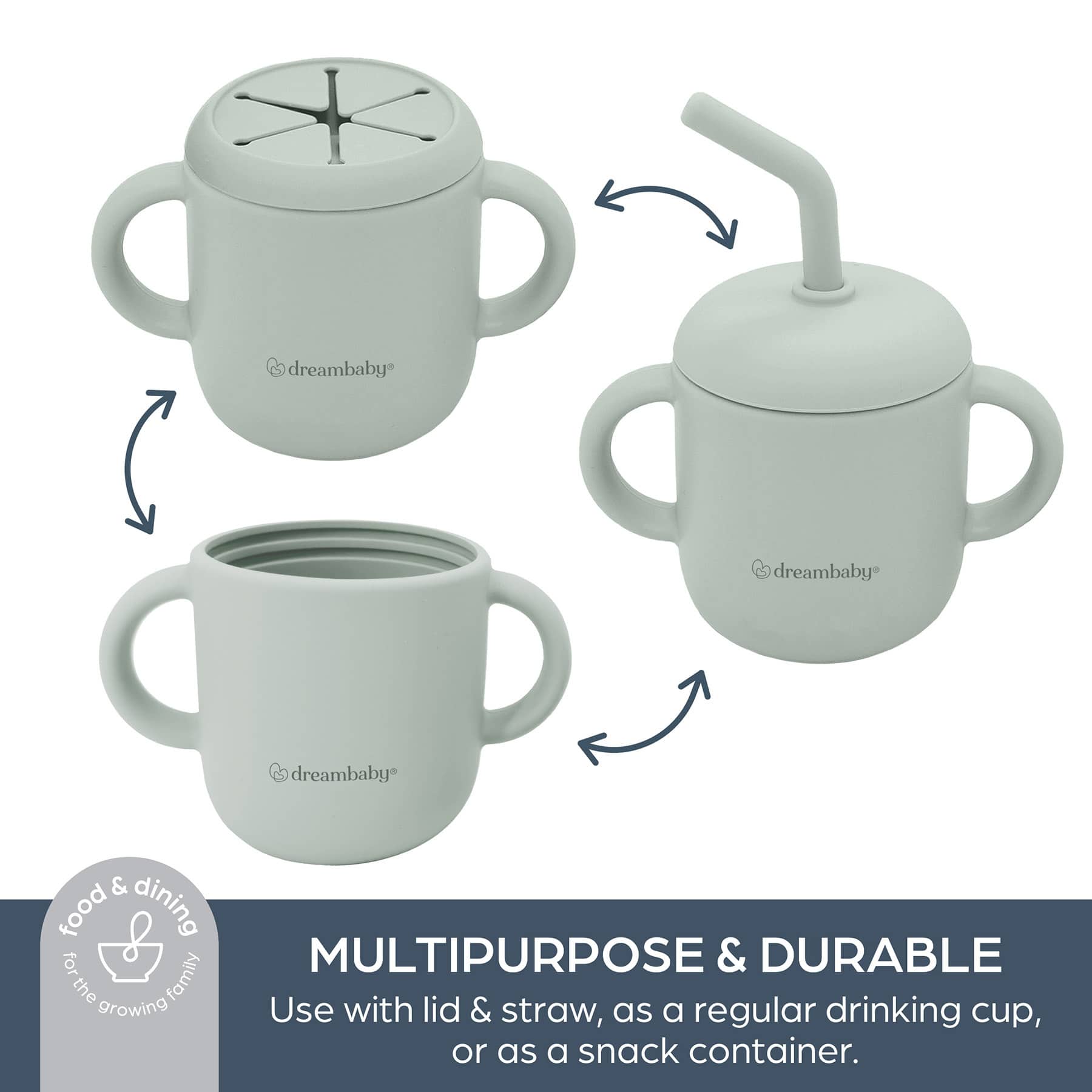 Dreambaby® Silicone No-Spill Drink and Snack Cup, Seafoam Green