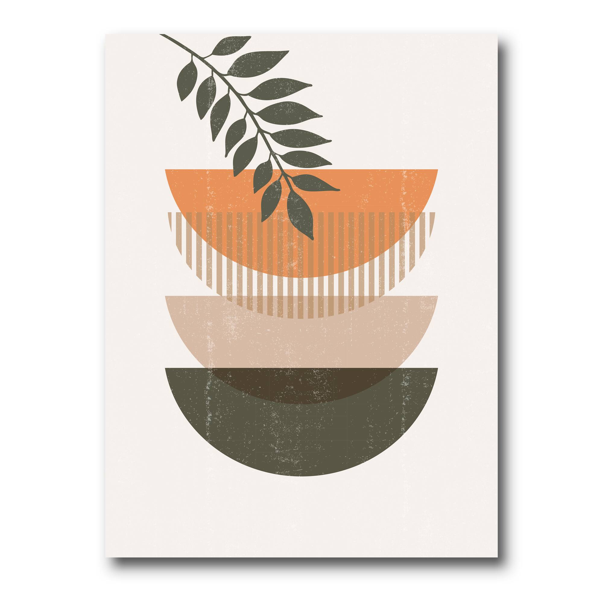 Designart - Abstract Geometrical Sun and Moon With Leaf II - Modern Canvas Wall Art Print