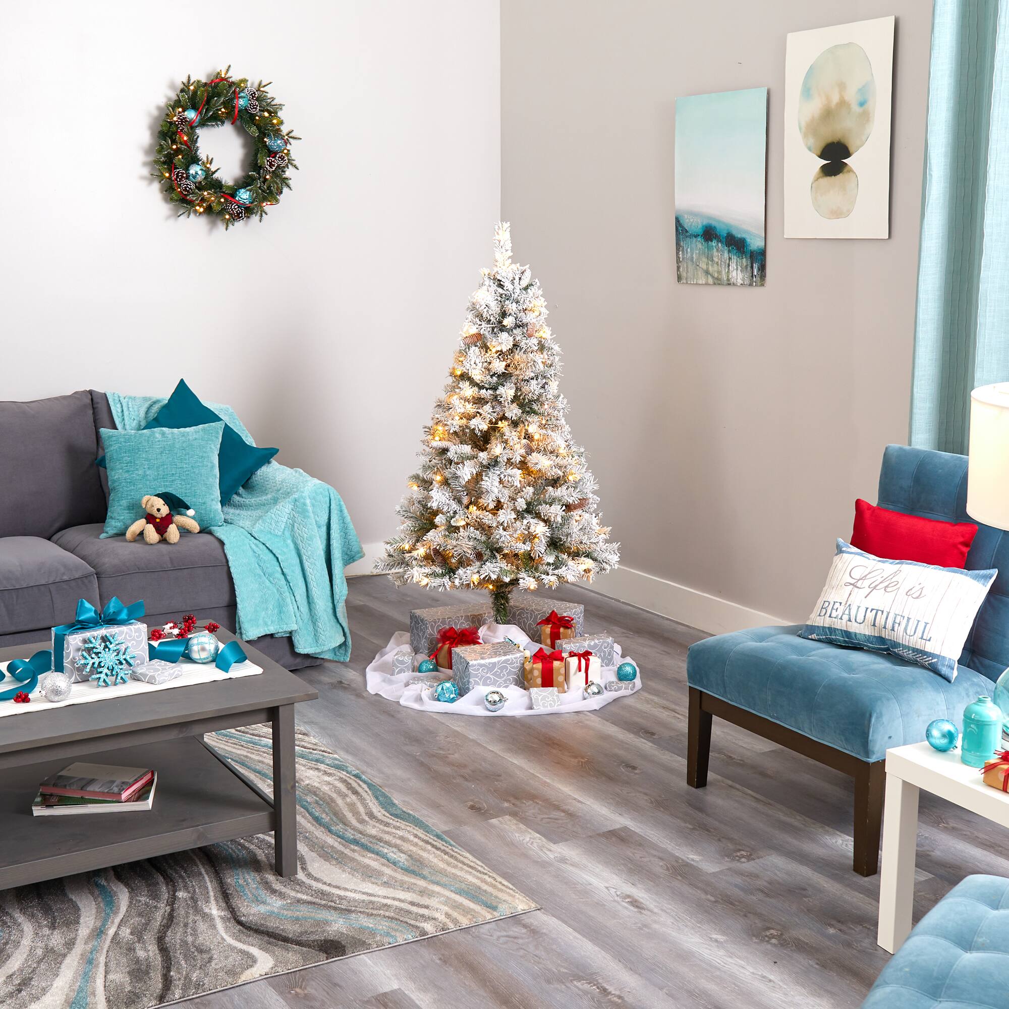 5ft. Pre-Lit White River Mountain Pine Artificial Christmas Tree, Clear LED Lights