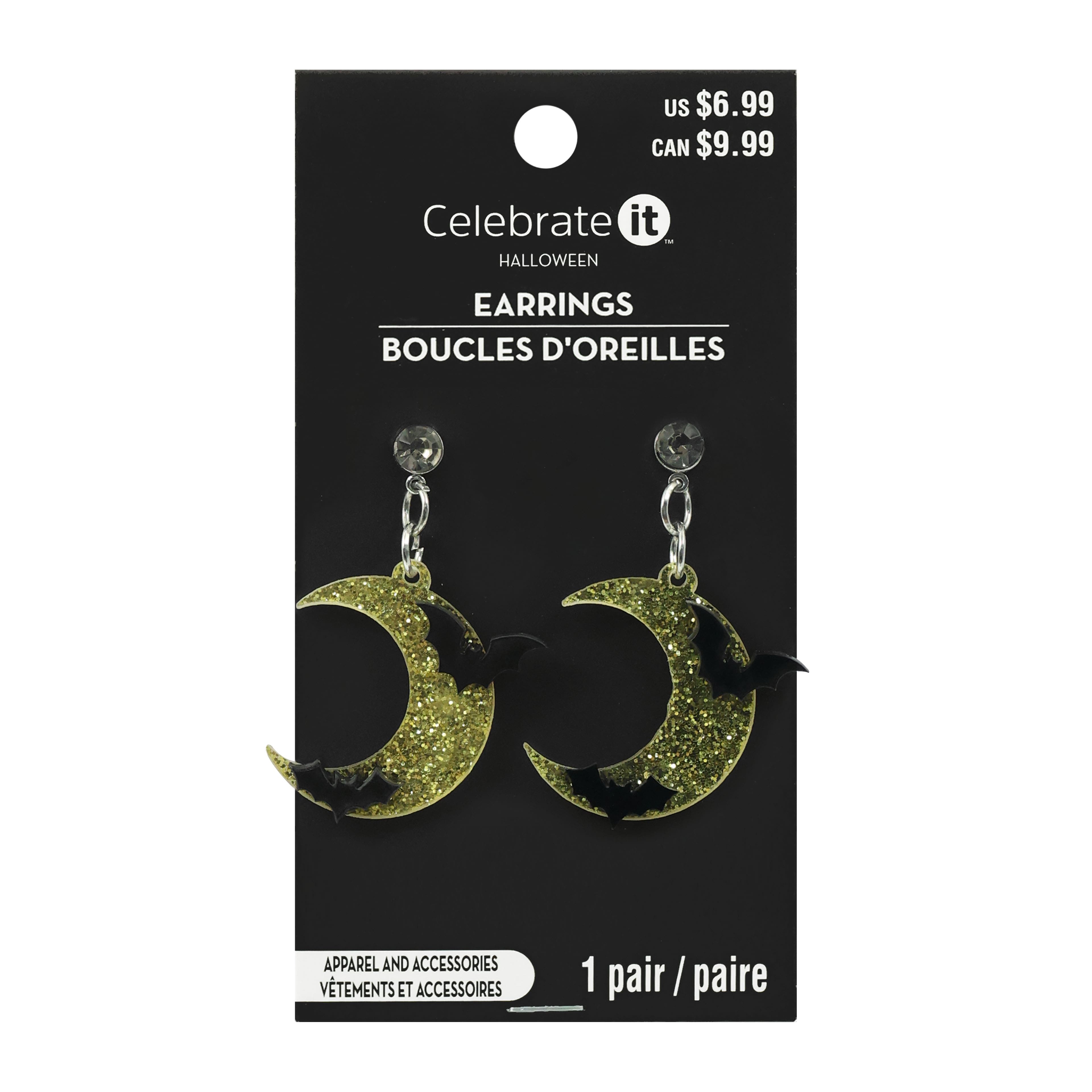 Gold Glitter Moon &#x26; Bat Earrings by Celebrate It&#x2122;