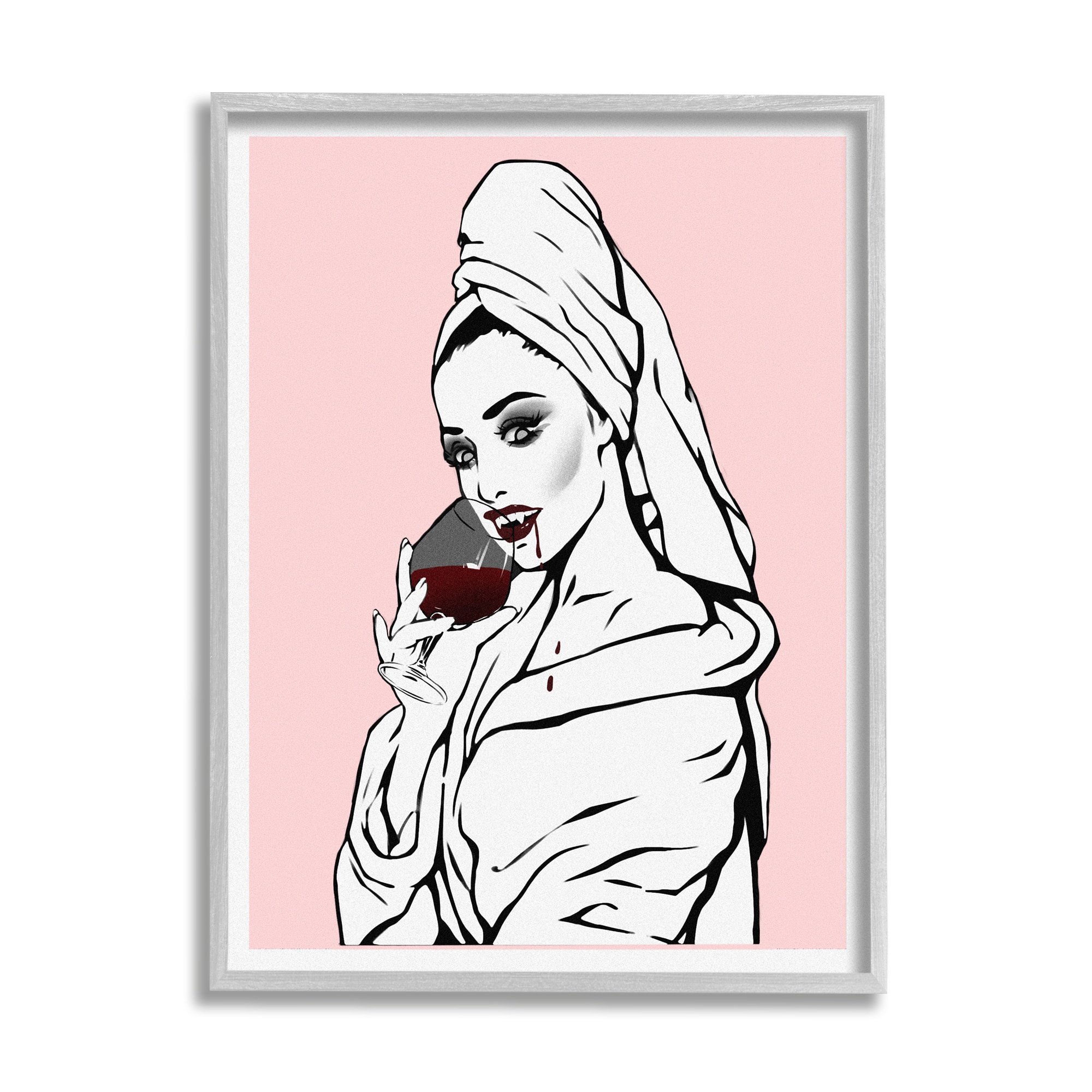 Stupell Industries Pink Vampire Fashionista Drinking Wine Framed Giclee Art