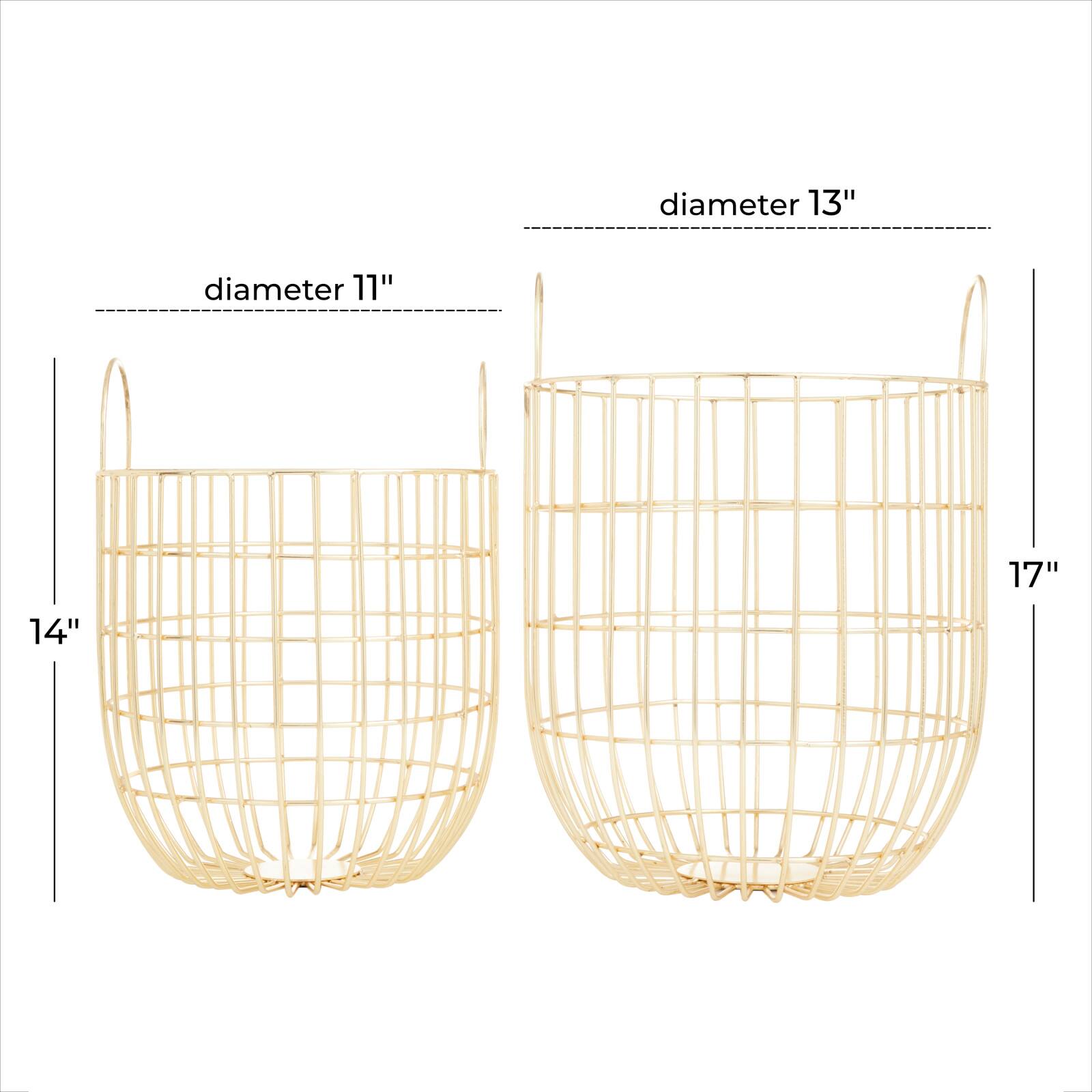 Set of 2 Gold Iron Contemporary Storage Baskets, 17&#x22; x 11&#x22; x 11&#x22;