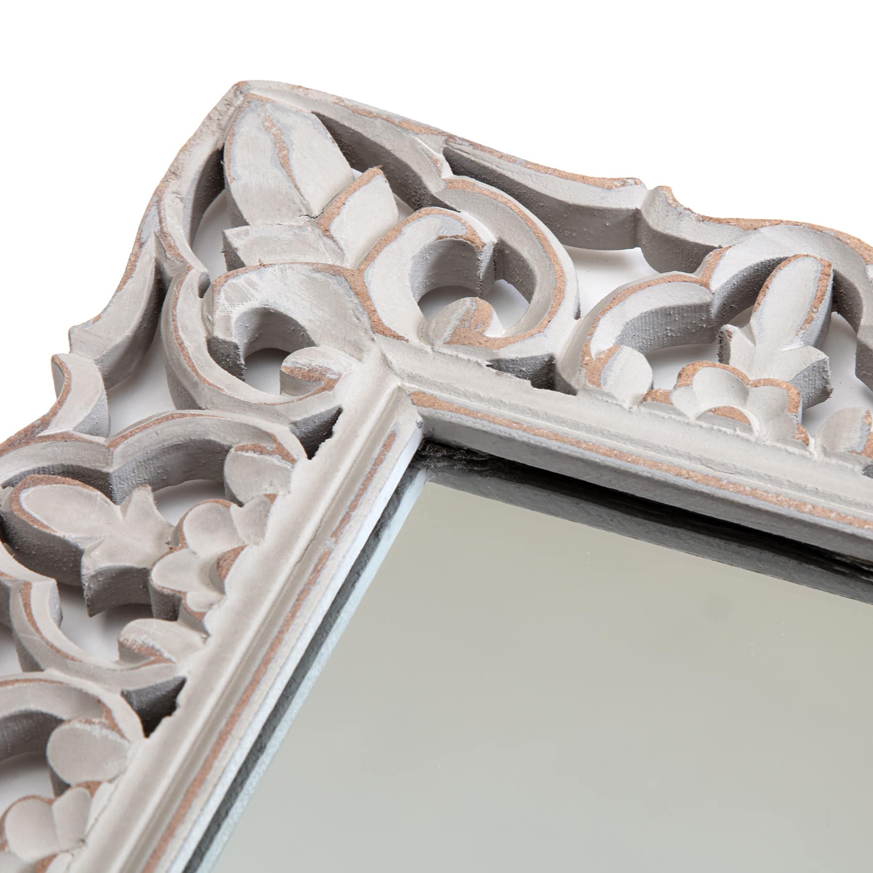 Habitat Calie 25&#x22; Distressed Gray Mirror with Carved Botanical Frame