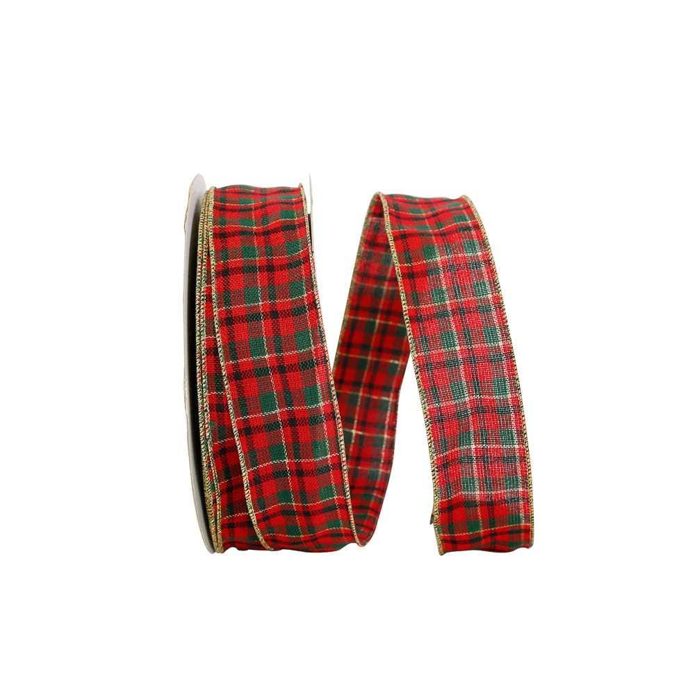 JAM Paper 2.5&#x22; x 50yd. Wellville Wired Edge Plaid Ribbon